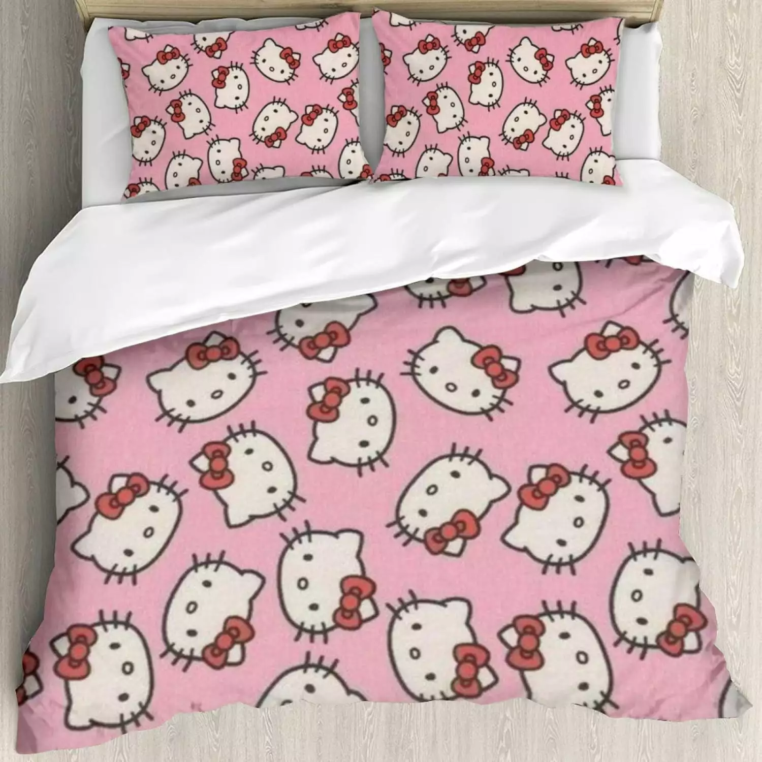 Kawaii Hello Cat Kitty Duvet Cover Set Queen Size Cartoon Kitty Pink Reversible Luxury Soft Bedding Set With Zipper Closure And Corner Ties (1 Duvet Cover+2 Pillowcases) Pink Hello Cat Kitty 3pcs