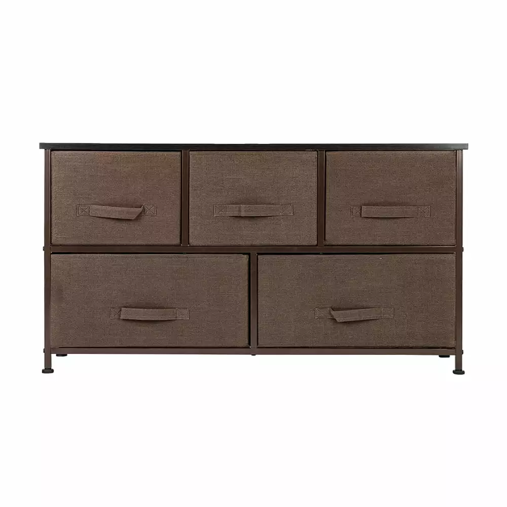 Keylever 2-Tier Wide Closet Organizer with 5 Easy Pull Fabric Drawers. Drawer Organizer for Clothes. Brown