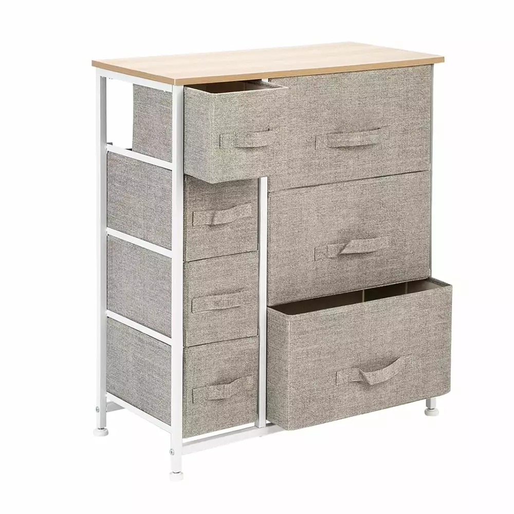 Keylever 4-Tier Chest of Drawer With 7 Easy Pull Fabric Drawers and Storage. Drawer Dressers for Bedroom. Living Room