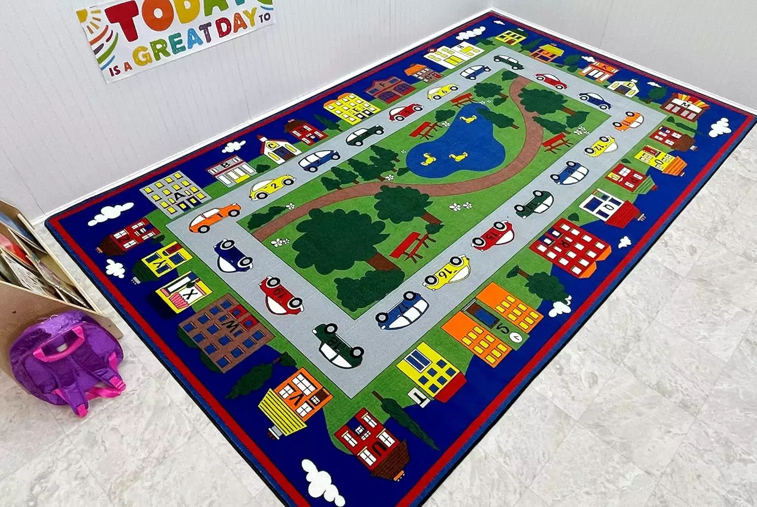 KidCarpet Around Town Road & Cars Area Rectangular Rug with Alphabet and Numbers | Size 6' x 8'6 ft | Indoor | Educational Rug for Home or School Learning Area. Classroom. Kid's Bedroom or Playroom