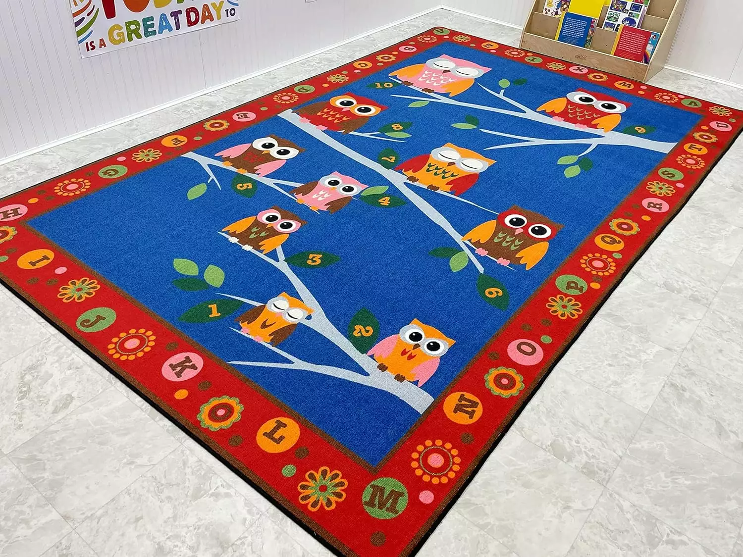 KidCarpet 'Hoot Children's. 4' x 6'. Multicolored Classroom Rug with Owls & Alphabet | Rectangle Educational Rug for Kids Bedroom. Toddler Classroom and Baby Playroom