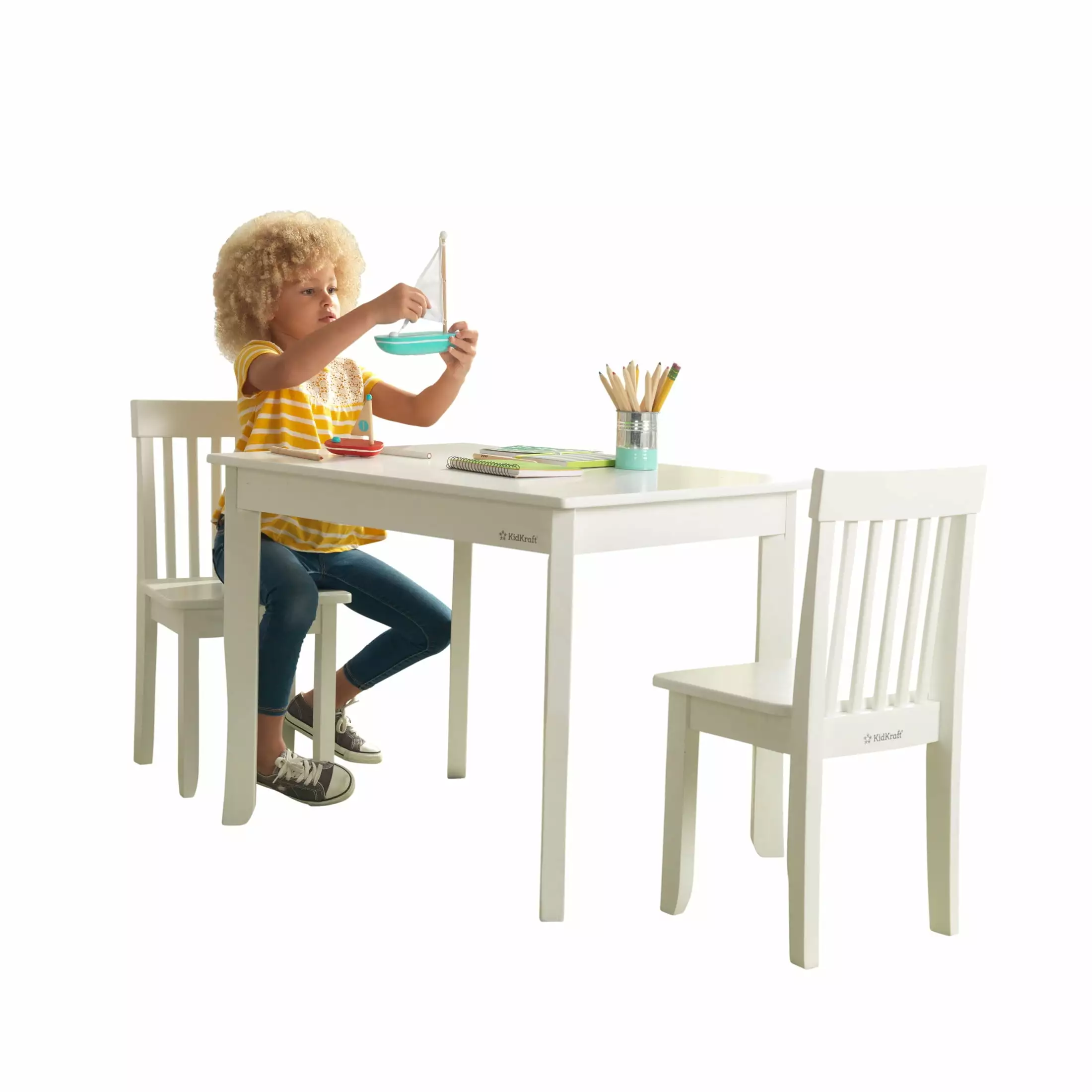 KidKraft Wooden Avalon Table and 2 Chair Set. White