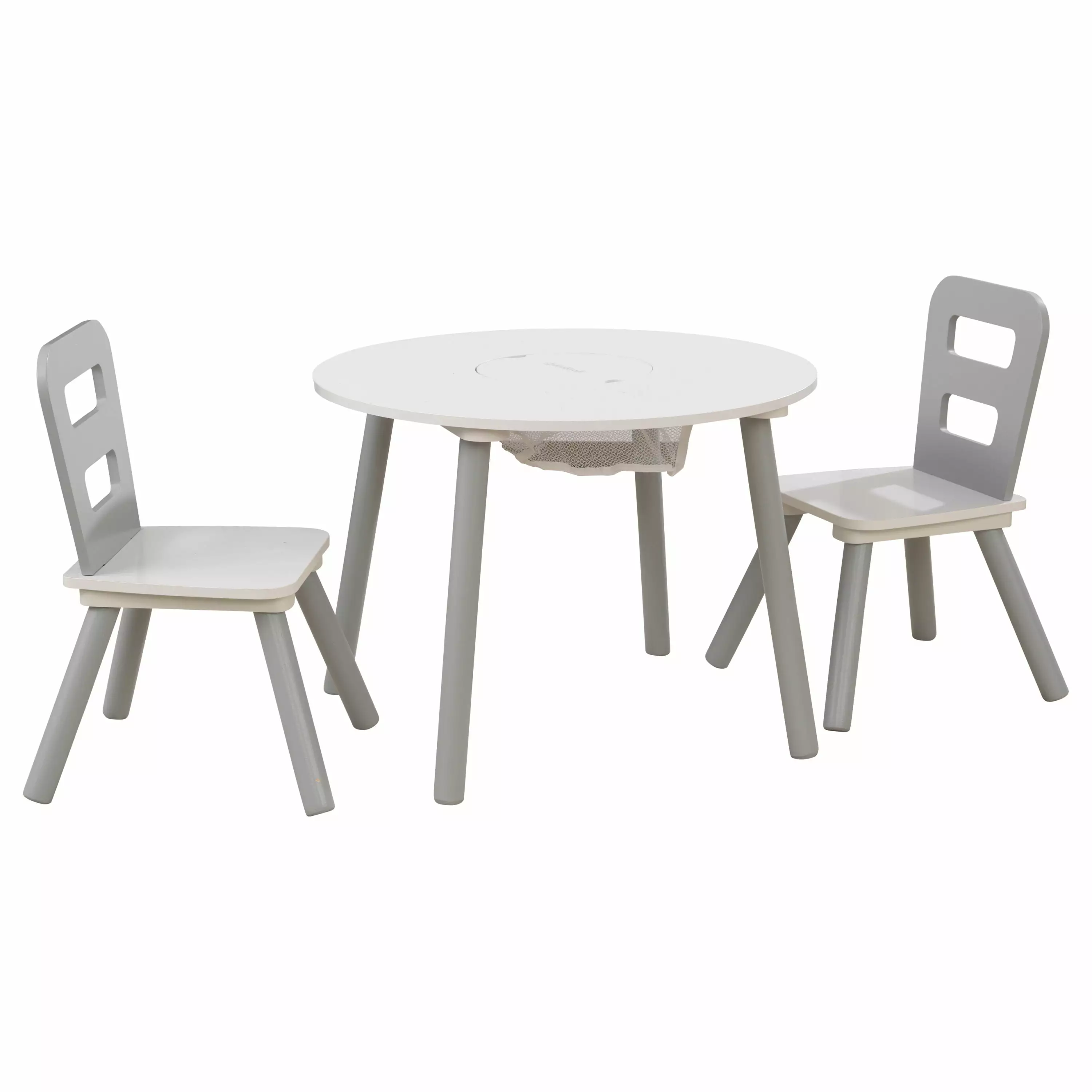 KidKraft Wooden Kids Round Storage Table & 2 Chair Set. Gray & White