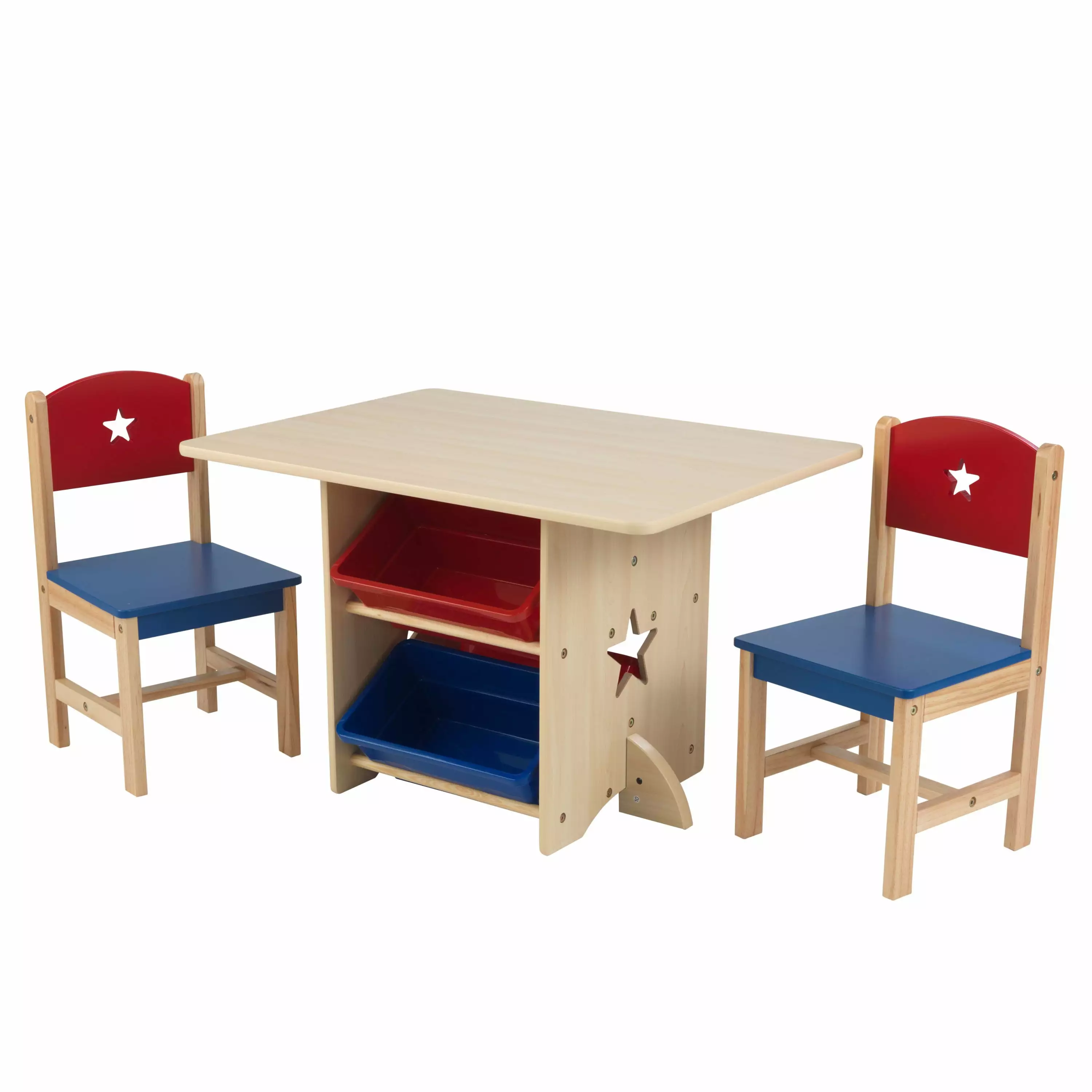 KidKraft Wooden Star Table & Chair Set with 4 Bins. Red. Blue & Natural. Ages 3+ Years