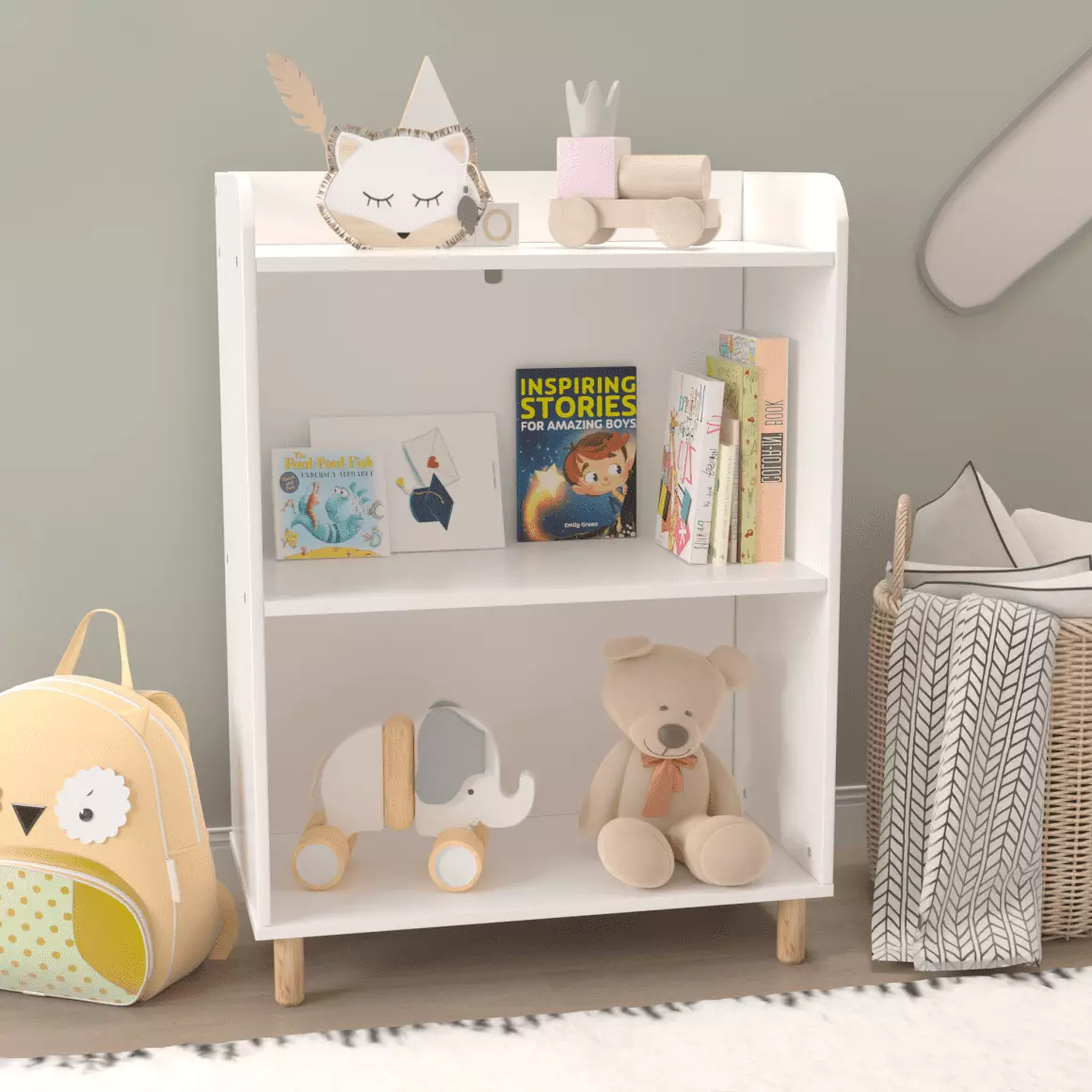 Kids 3-Tier Bookcase.Children's Book Display Bookshelf.Toy Storage Cabinet Organizer for Children's Room.Playroom.Nursery