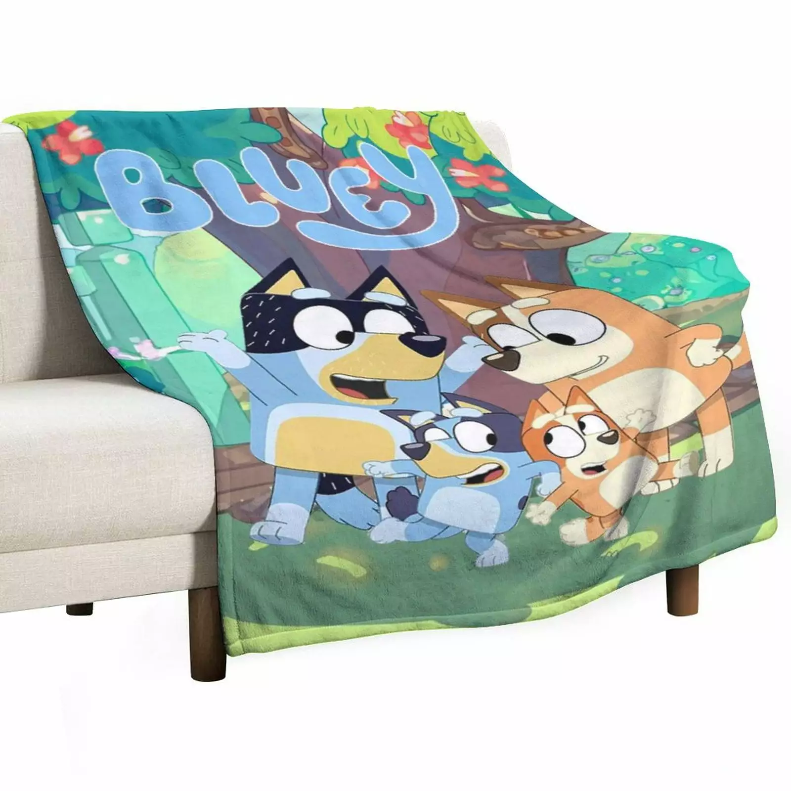 Kids Bluey Throw Fleece Blanket for Boys & Girls - Animal 3D Embroidered Elemental Sherpa Blanket Gifts. Super Soft and Cozy Fuzzy Blanket for Kids