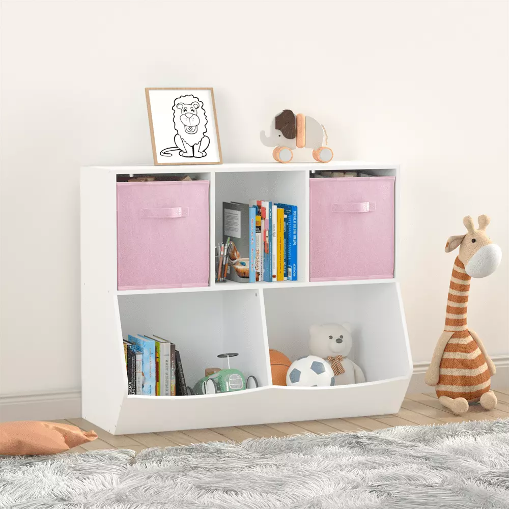 Kids Bookcase Toys Storage Organizer with Cubes Bins.White