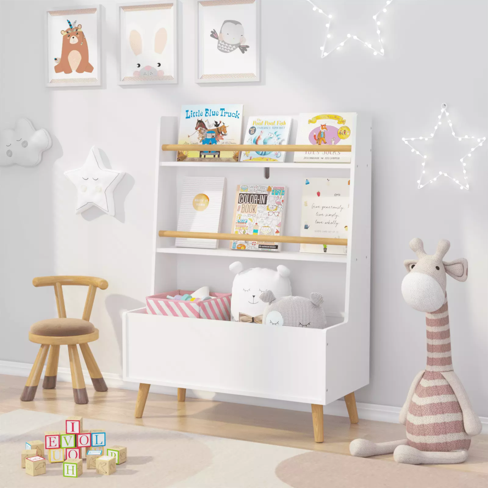 Kids Bookshelf. Wooden Kids Book Rack Storage Bookshelf with Toy Storage Organizer. Book and Magazine Rack. Book Organizer for Boys. Girls. Kids Room. White