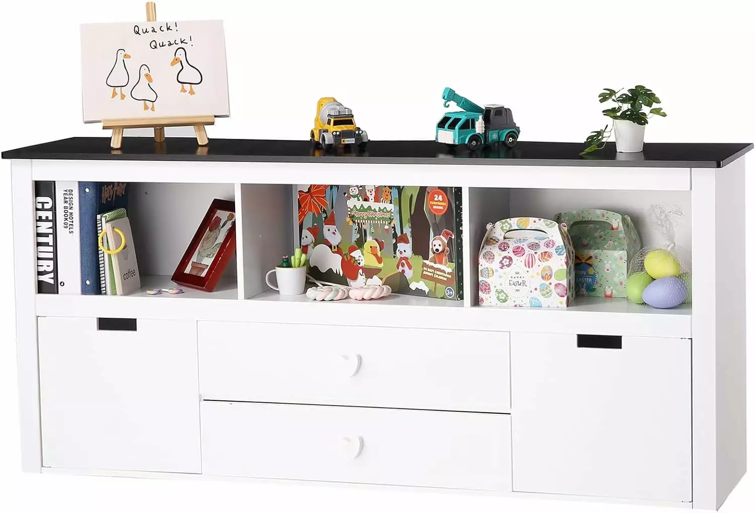 Kids Bookshelf and Toy Storage Kids Storage Shelf with Movable Drawers & Blackboard Top Toy Shelf Organizer for Bedroom Playroom Nursery Kindergarten