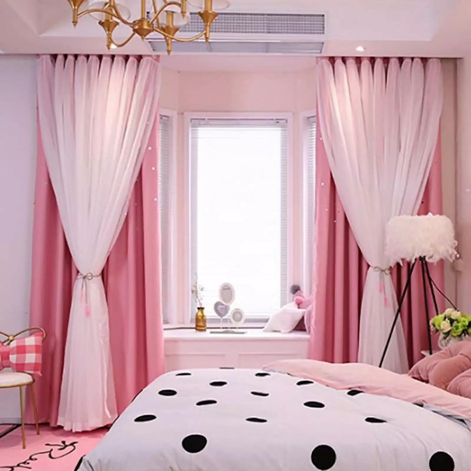 Kids Child Window Princess 2-layer Curtain Blackout Floor Curtain Starry Curtains Home Bedroom Decoration