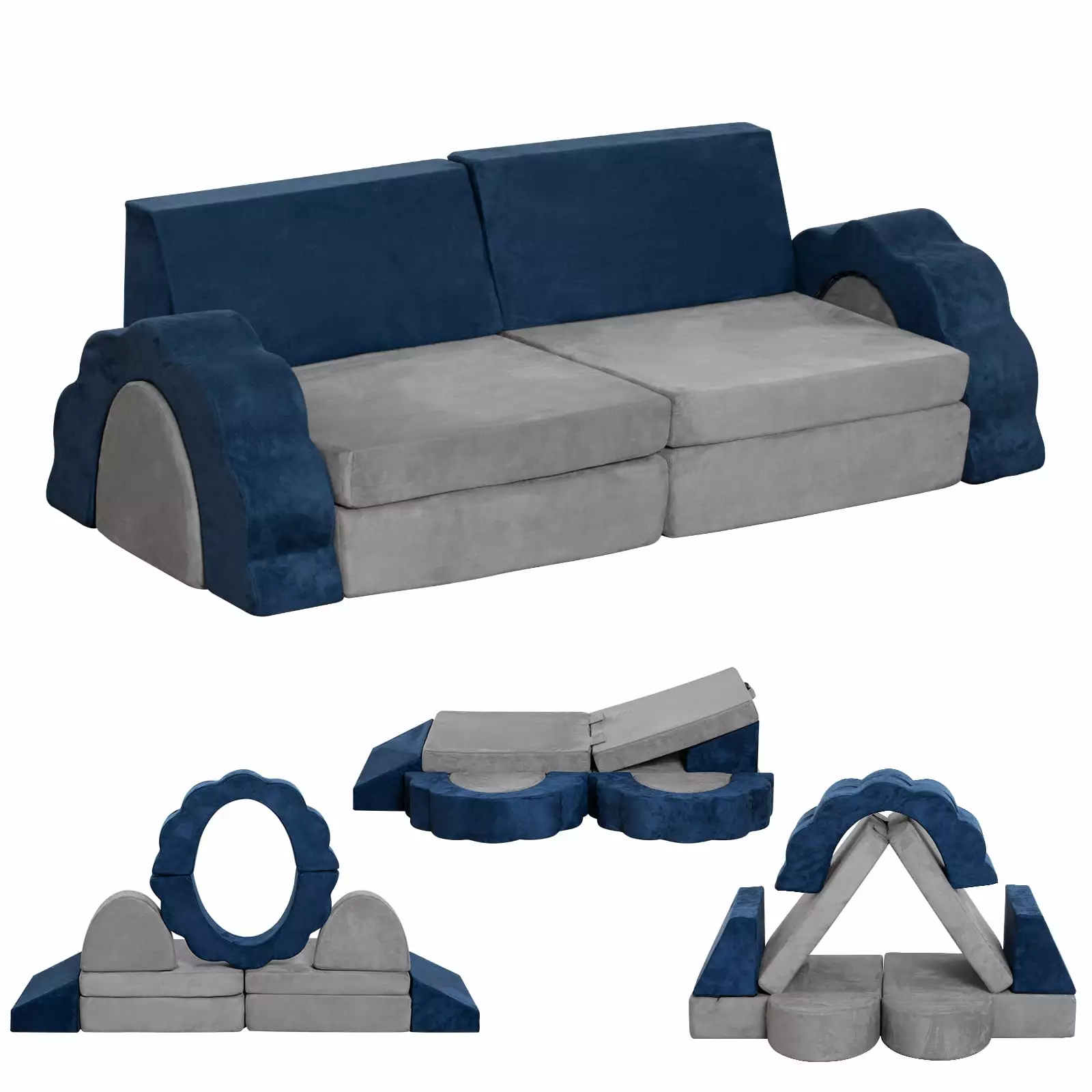 Kids Couch 10PCS. Foam Play Couch for Boys & Girls. Multifunctional Toddler Couch for Playroom. Grey & Blue