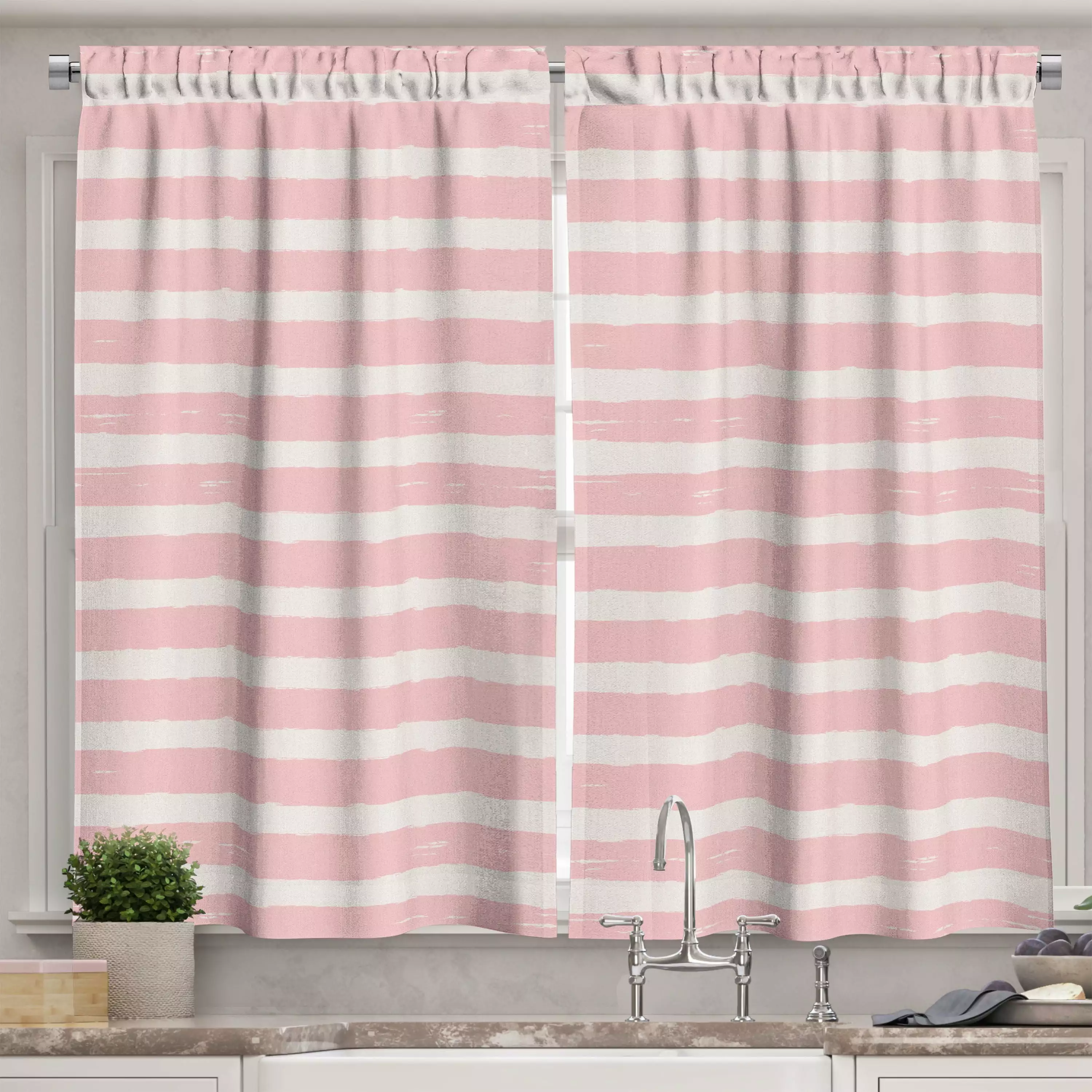 Kids Curtains 2 Panels Set. Paint Brushstrokes in Horizontal Direction Pastel Color Pattern for Girls Kids. Window Drapes for Living Room Bedroom. 55W X 39L Inches. Blush Baby Pink. by Ambesonne