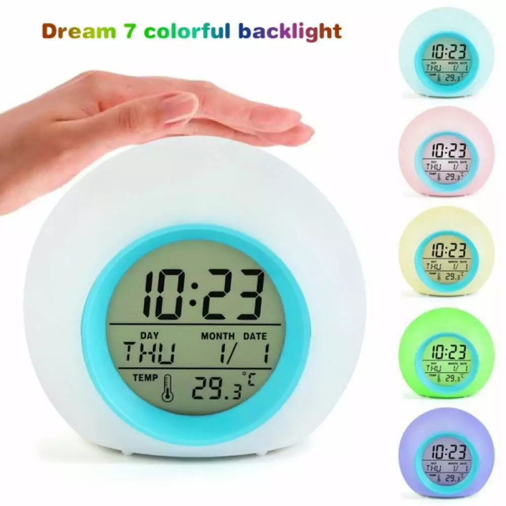 Kids Digital Alarm Clock. 7 Color Night Light. Snooze. Temperature Detect for Toddler. Children Boys and Girls. Students to Wake up at Bedroom. Bedside