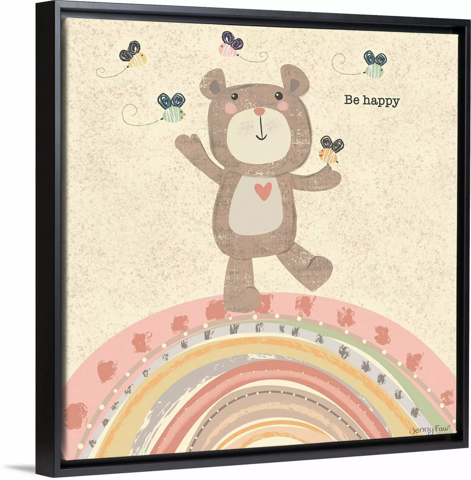 Kids Nursery Art Rainbow Bear Black Float Framed Canvas Art - 12x12