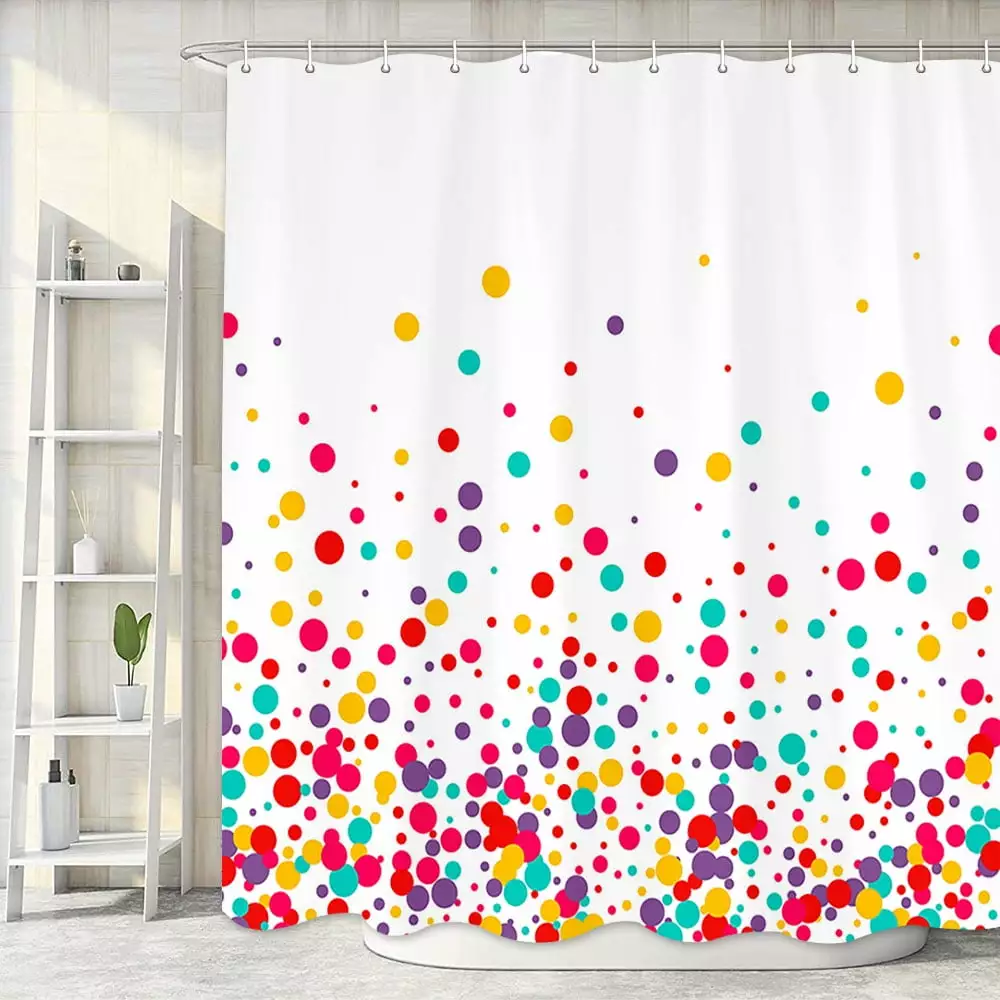 Kids Rainbow Shower Curtain for Bathroom. Colorful Polka Dot Bubble Confetti Fabric Shower Curtains. White Children Girls Teens Modern Geometric Cute Restroom Decor Accessories with Hooks 72X72 Inches