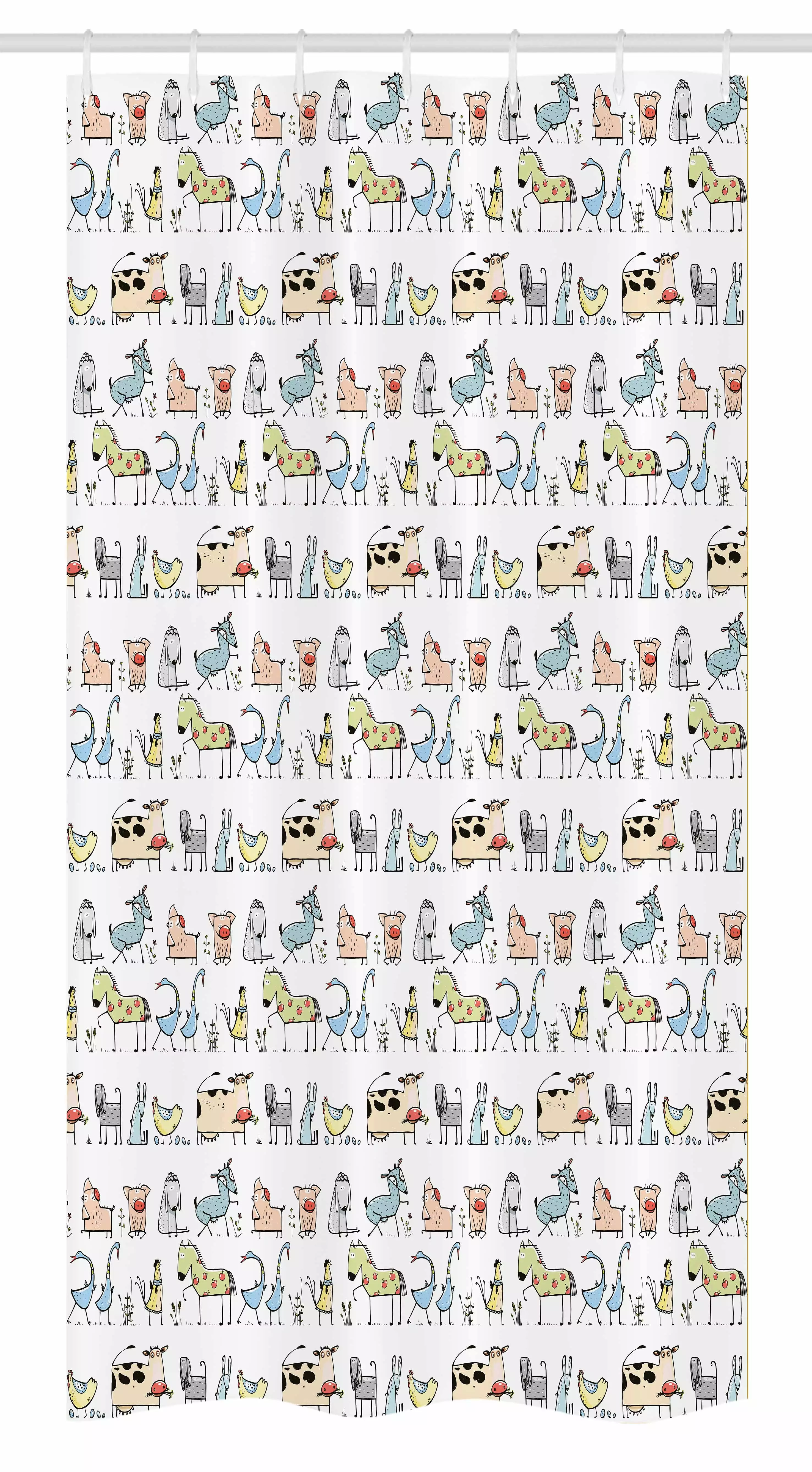 Kids Stall Shower Curtain. Cartoon Village of Domestic Animals Goat Goose Sheep Funny Patterns Kids Nursery. Fabric Bathroom Set with Hooks. 36W X 72L Inches Long. Beige Yellow. by Ambesonne