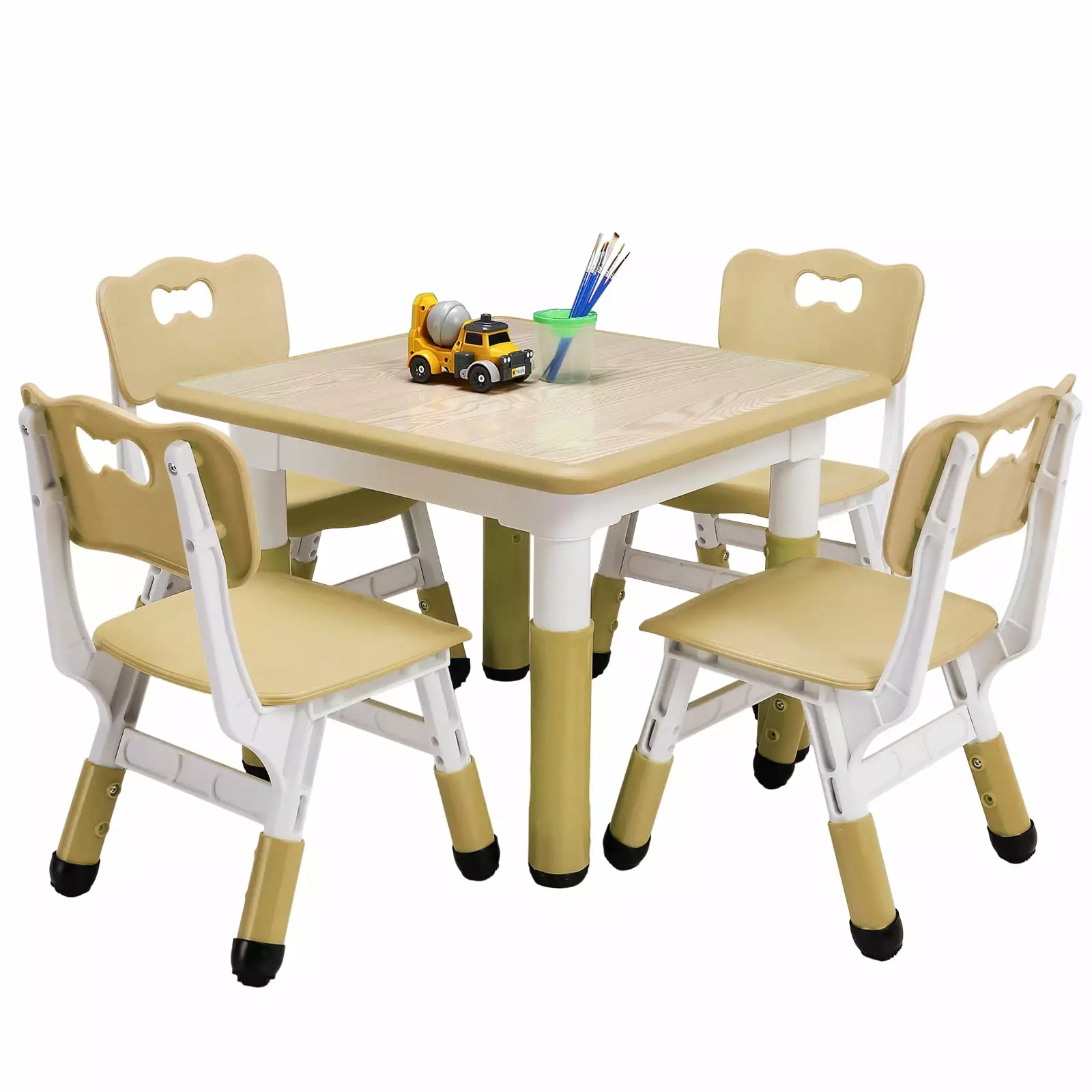 Kids Table and Chair 4-Piece Set.Adjustable Height Table and Chair Set.Graffiti Plastic Art Table.Easy to Wipe.for Children 3-10 Years Classroom Home Nursery