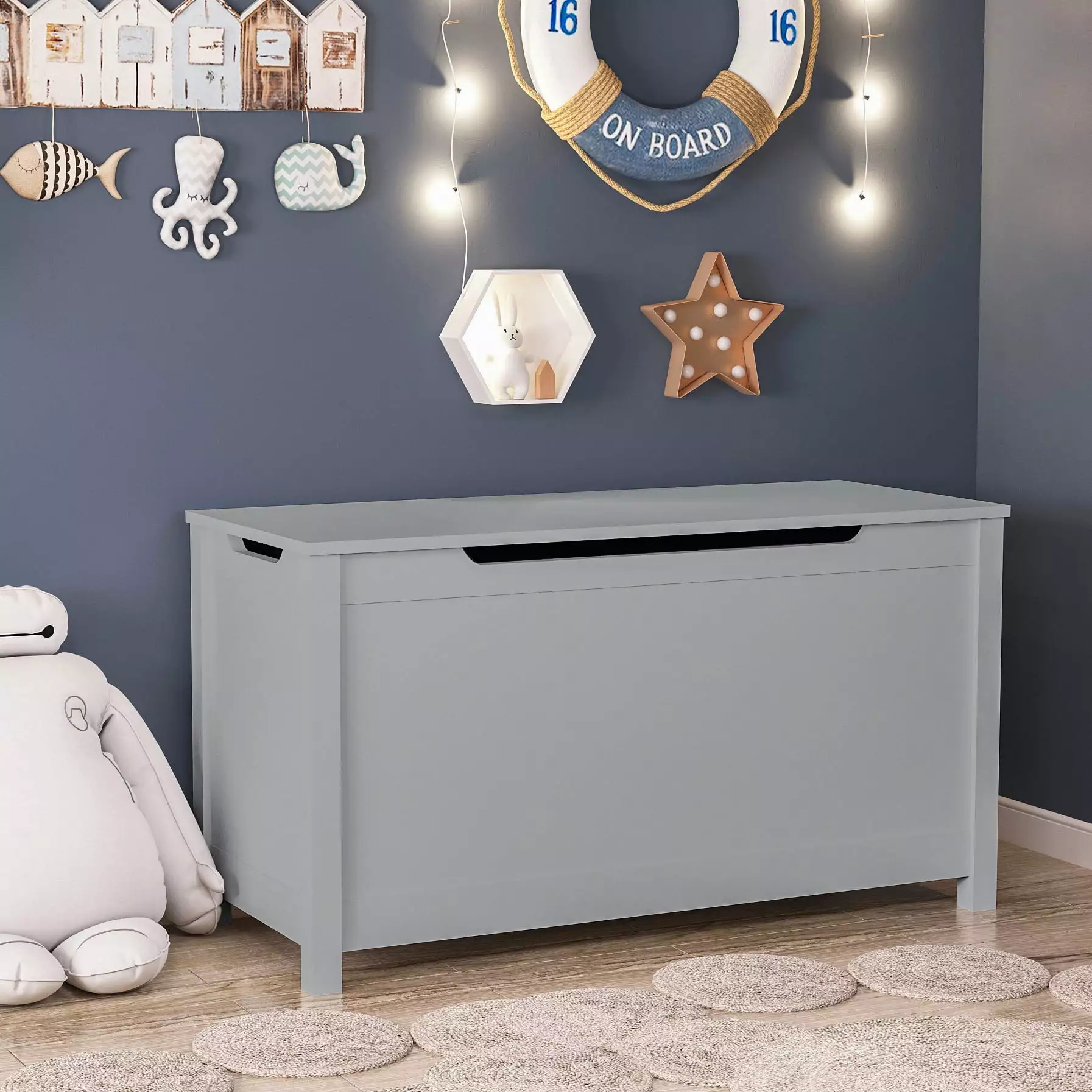 Kids Toy Chest. Sturdy Entryway 31.5'' Large Toy Storage with Safety Hinges. Wooden Look Accent Furniture for Living Room. Bedroom.Gray