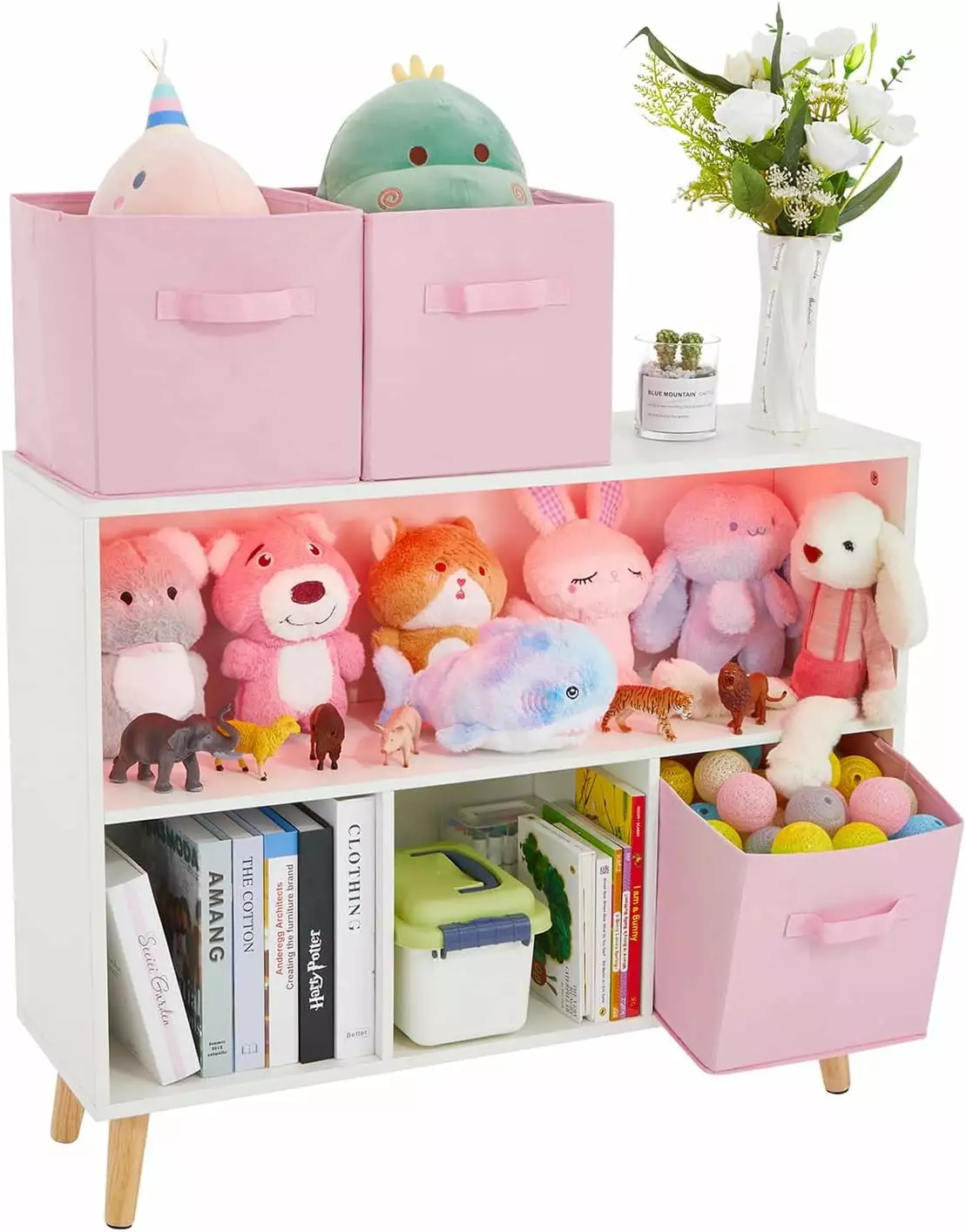 Kids Toy Storage Organizer. Toy Storage Organizer Bins with Shelfs.Kids Bookshelf and Toy Storage.Kids Room Organizers and Storage(Pink)