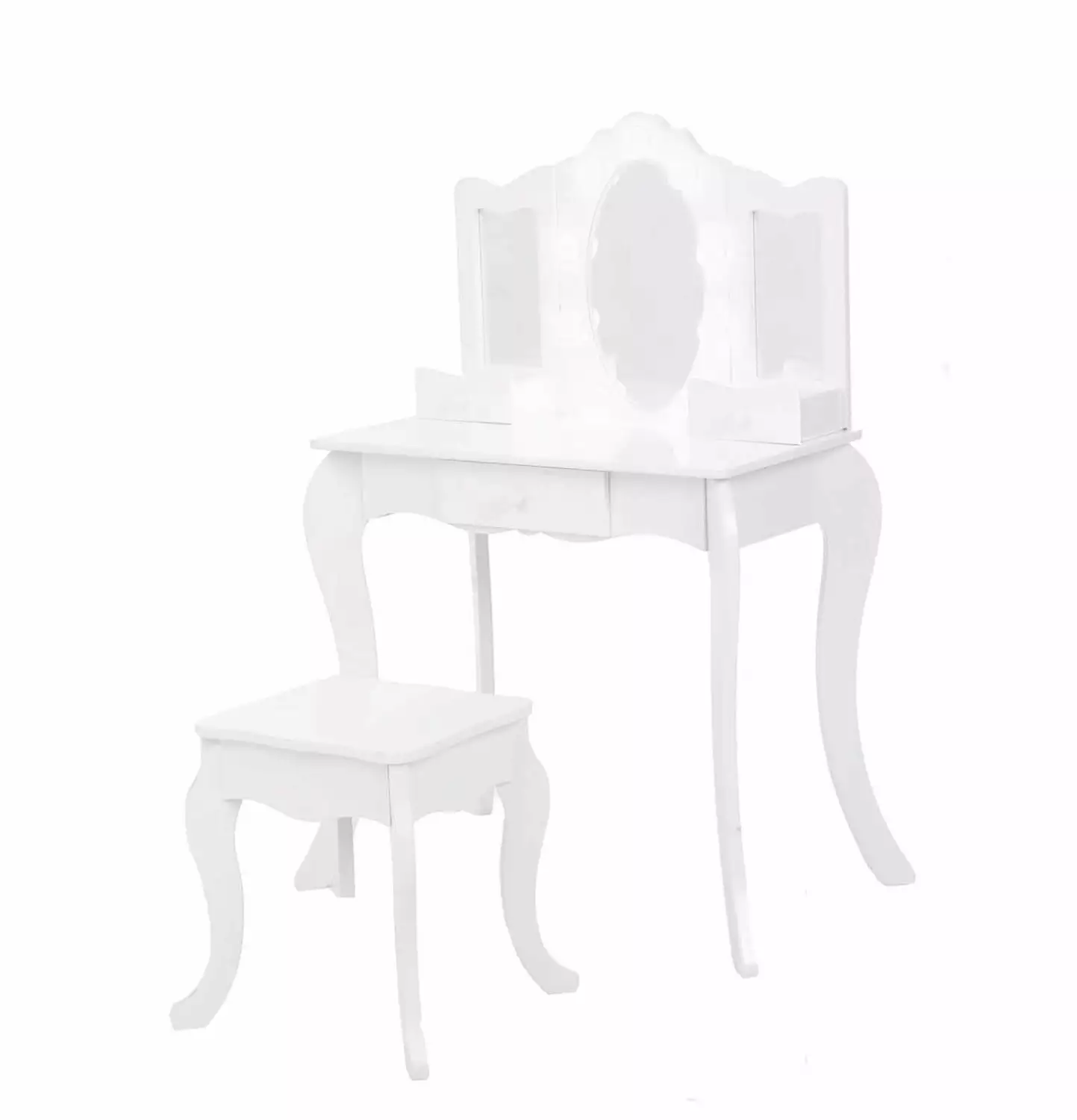 Kids' Vanities with LED Lights. Kids Makeup Dressing Table with Tri-Folding Mirror. Drawer and Stool. Princess Makeup Desk. Perfect Gift for Girls