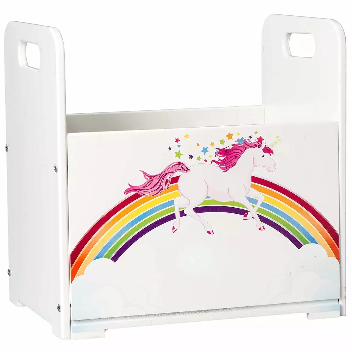 Kids Wooden Book Caddy. Portable Children's Book Storage Bin. Unicorn Design