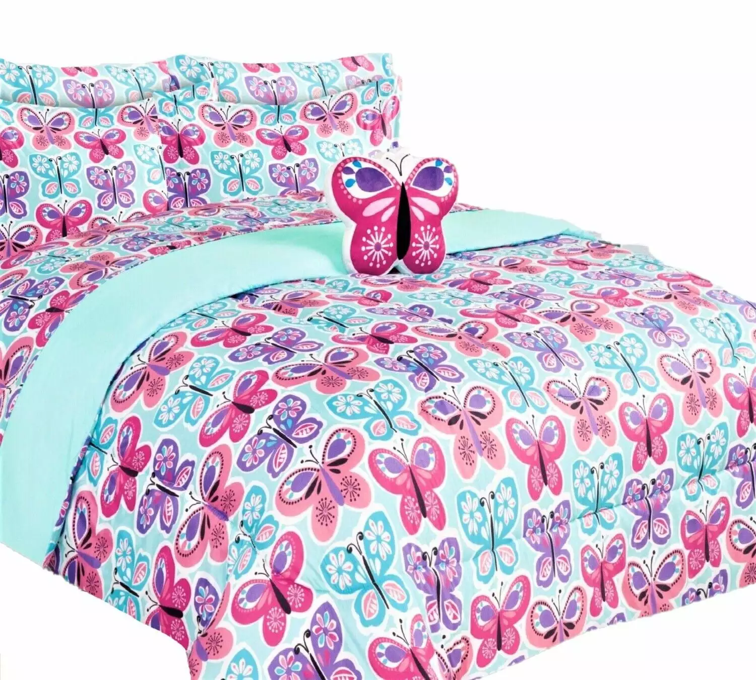 Kids bedding TWIN size comforter with matching sheet set and pillow plush toy super soft easy wash girl boy bed d??cor butterfly blue print design