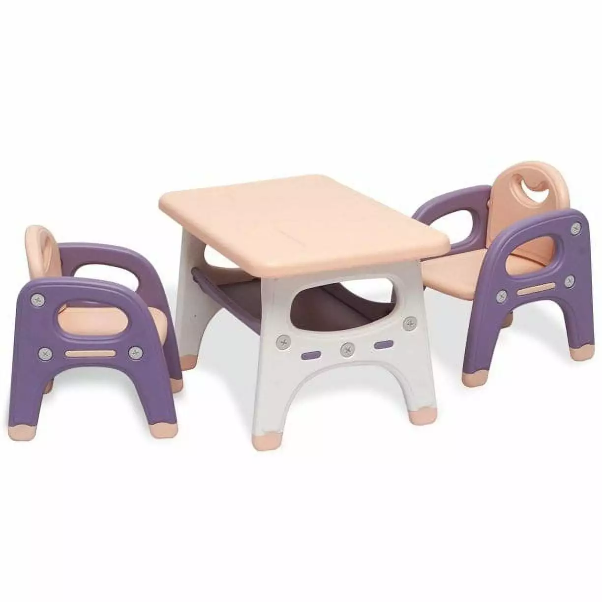 Kinbor Kids Table and 2 Chair Set with Storage Activity Table Desk Sets for Children Boys Girls Plastic Furniture Purple