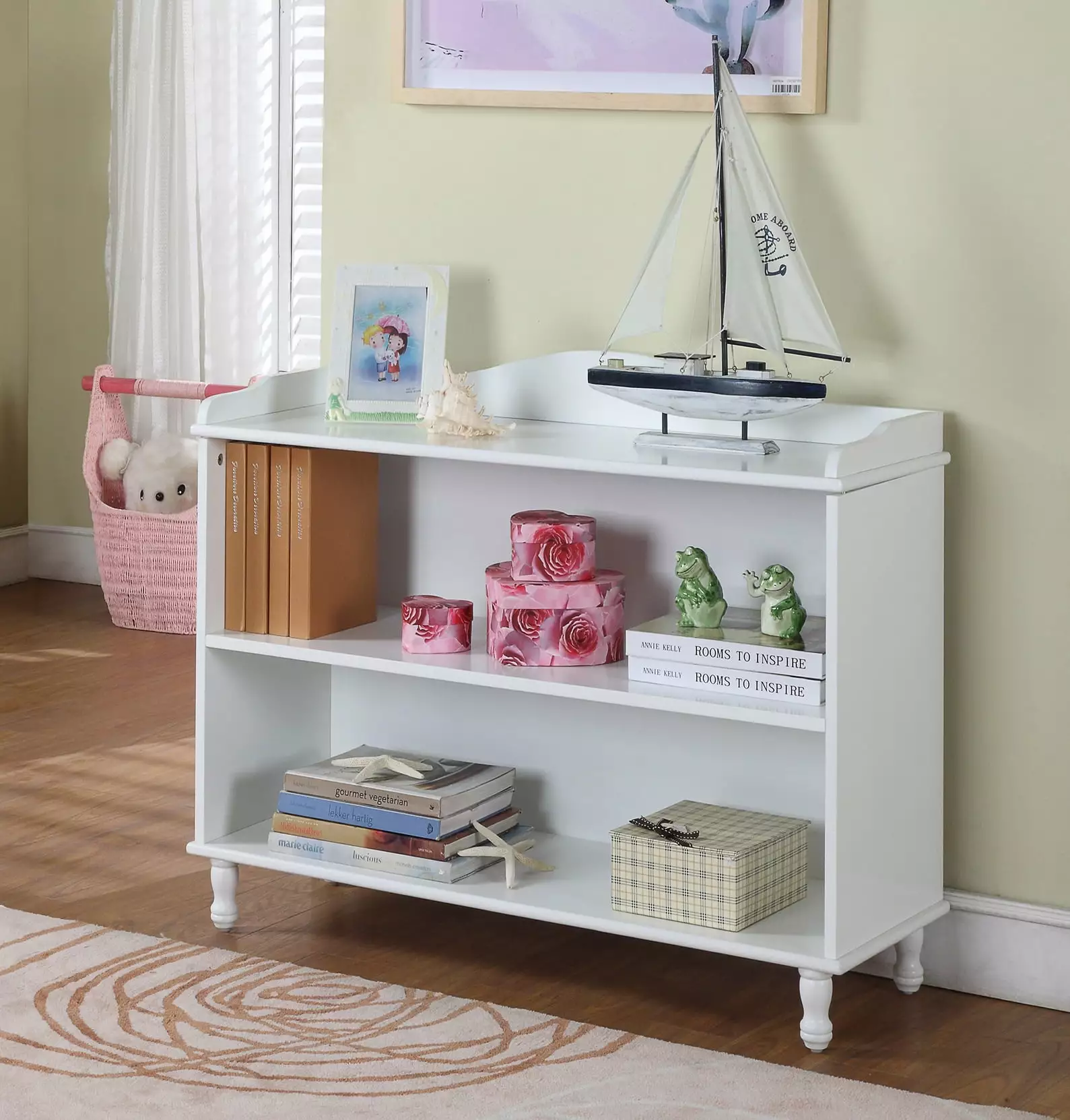 King's Brand Furniture - White Wood Children's 2-Shelf Bookcase Display Cabinet