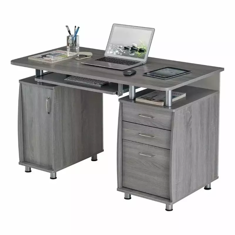 Kingfisher Lane Contemporary Wood Small Computer Desk in Gray