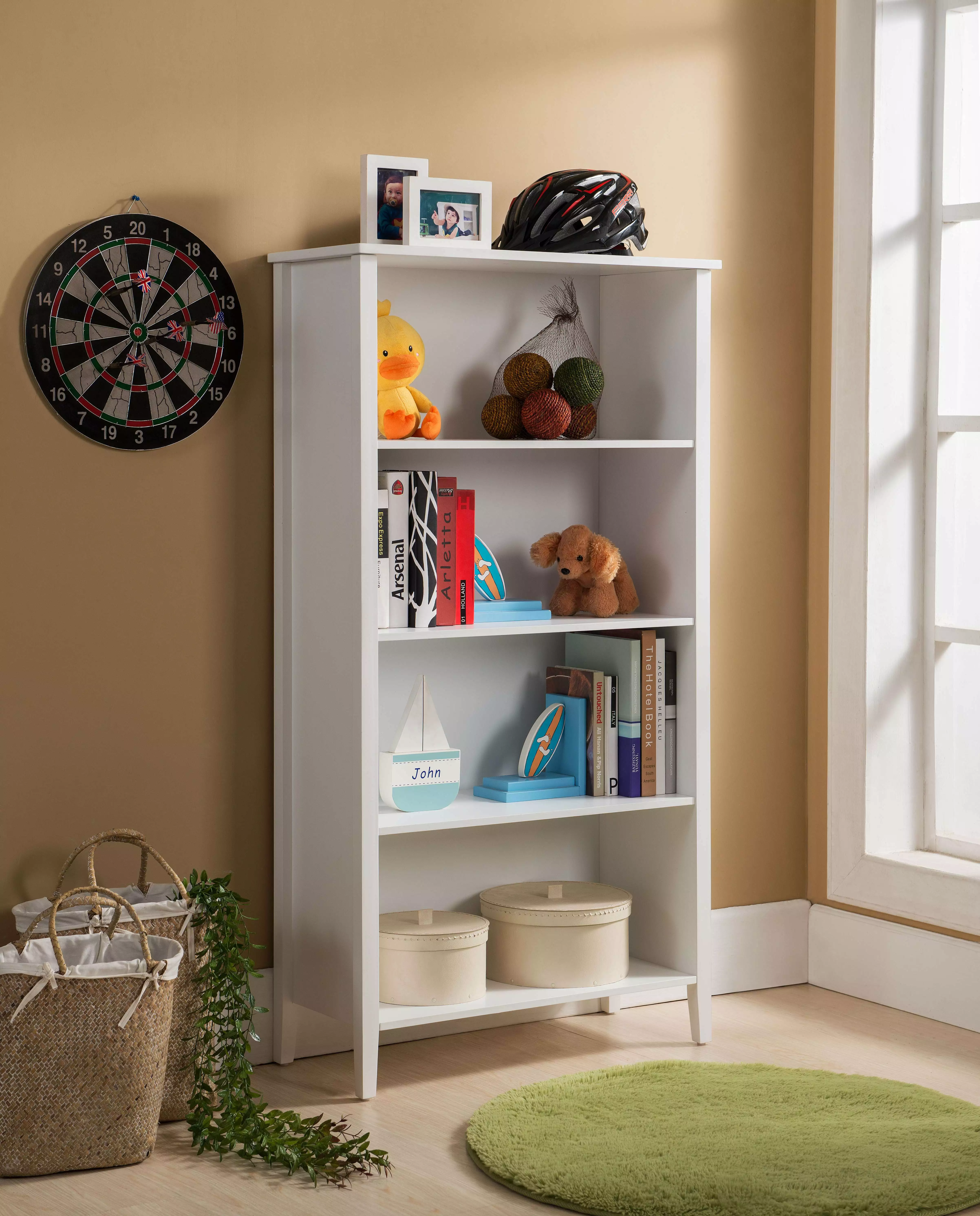 Kings Brand Furniture Wood 4 Shelf Kids' Bookcase for Playroom Bedroom. White