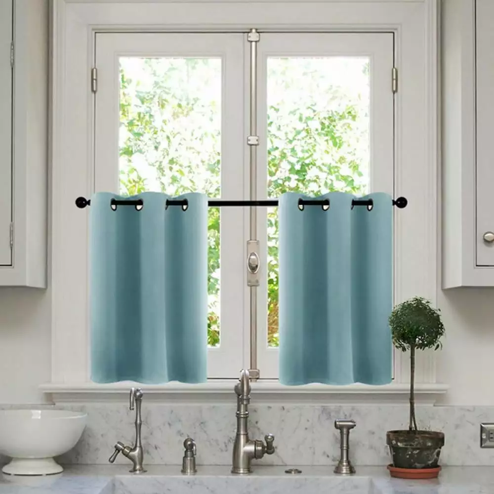 Kitchen Blackout Short Curtains Grommet Top Sky Blue 24 Inches Long Room Darkening Small Curtain Tiers for Bathroom Window Treatment Set 2 Panels 34 Wide by 24 Inch Length