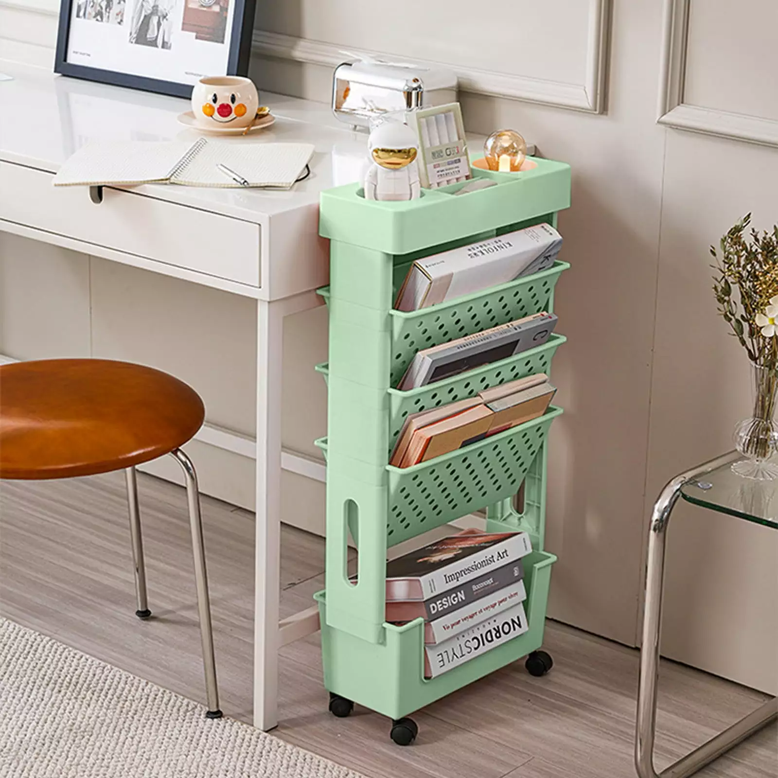 Kitchen Implementsmovable Classroom Desk Book Storage Rack Trolley Multi-Layer Stationery Storage Rack Books Bookshelf in Clearance