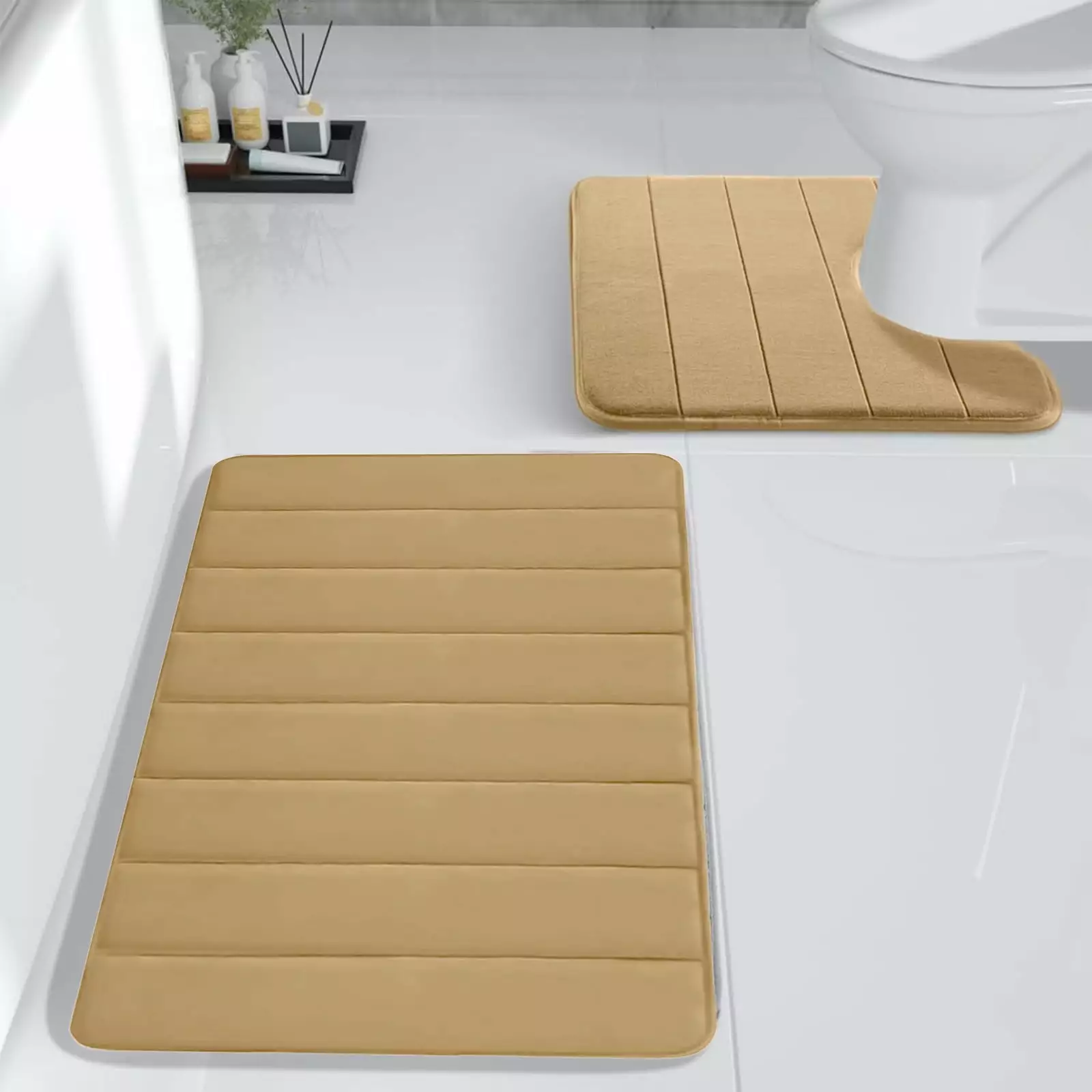 Kitchen Mat on Clearance Memory Foam Bath Mat Set Bathroom Rugs Practical for 2 Pcs Toilet Mats Soft Comfortable Water Absorption Non-Slip Thick Machine Washable Easier To Dry Dark 2024 Spring