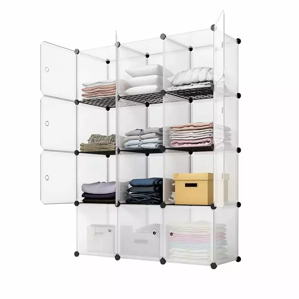 Kitsin Storage Shelf 4 Layers 12-cube 35 x 35 x 35 Cube Storage Cabinet with Door for Study Room Bedroom Bookcase Toy Organizer