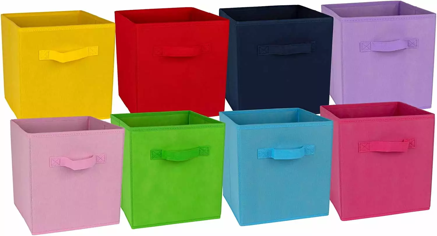 Klozenet 11 inch cube storage bins 8-pack. Multi Colored kids storage cubes. for Home. Kids Room. Nursery and Playroom. Closet and Toys Organization./ toy storage bins (colorful)