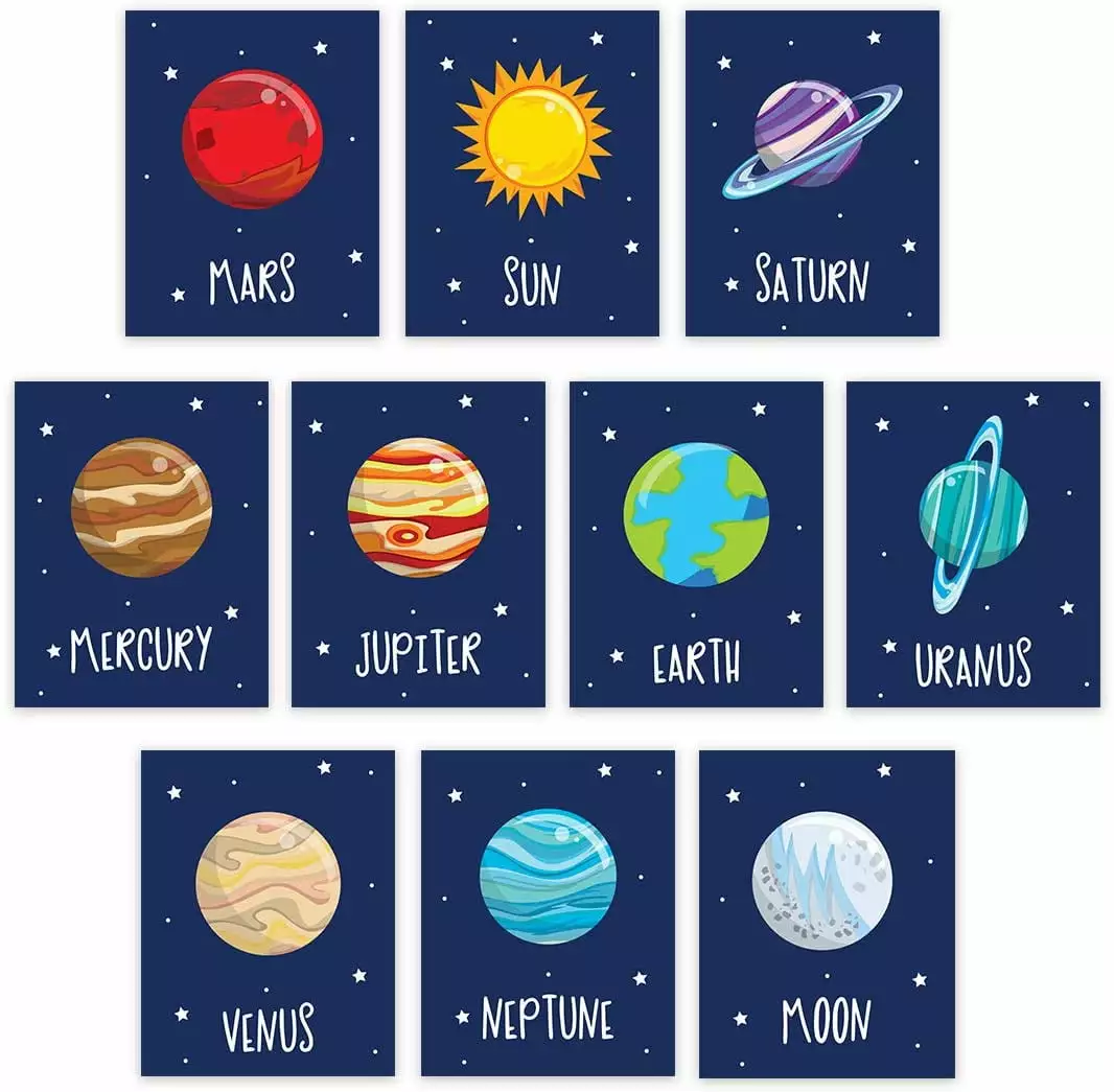 Koyal Wholesale Outer Space Galaxy Planets Theme Nursery Hanging Wall Art. Sun. Moon. Earth. Mercury. Mars. Venus