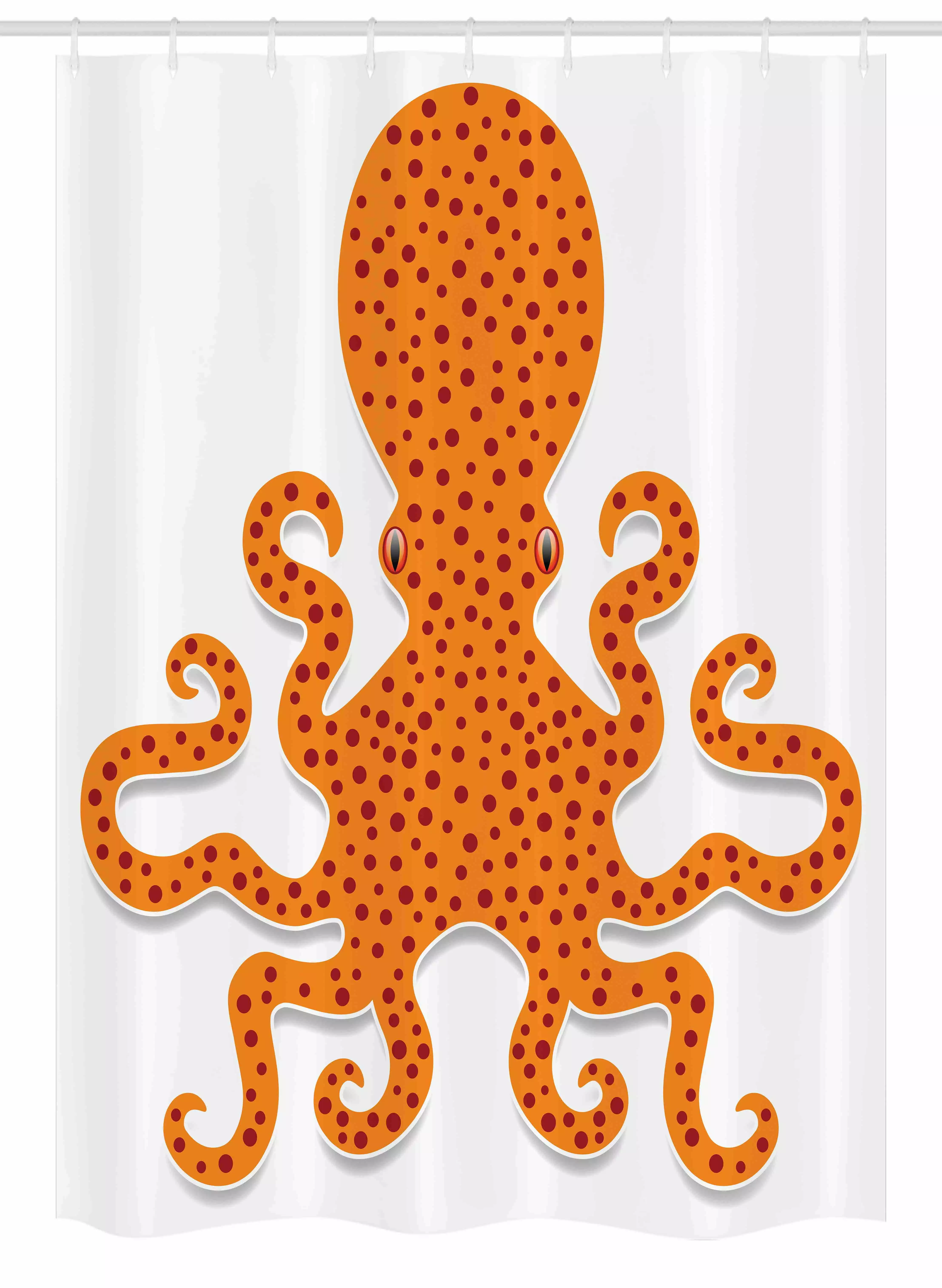 Kraken Stall Shower Curtain. Cute Spotty Octopus Pattern in Vivid Colors Marine Monster Kids Nursery Theme Print. Fabric Bathroom Set with Hooks. 54W X 78L Inches. Orange. by Ambesonne