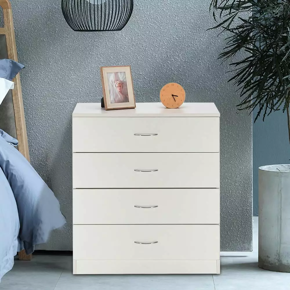 Ktaxon 4-Drawer Dresser Pure White with Metal Handles Bedside Night Stand Bedroom Furniture