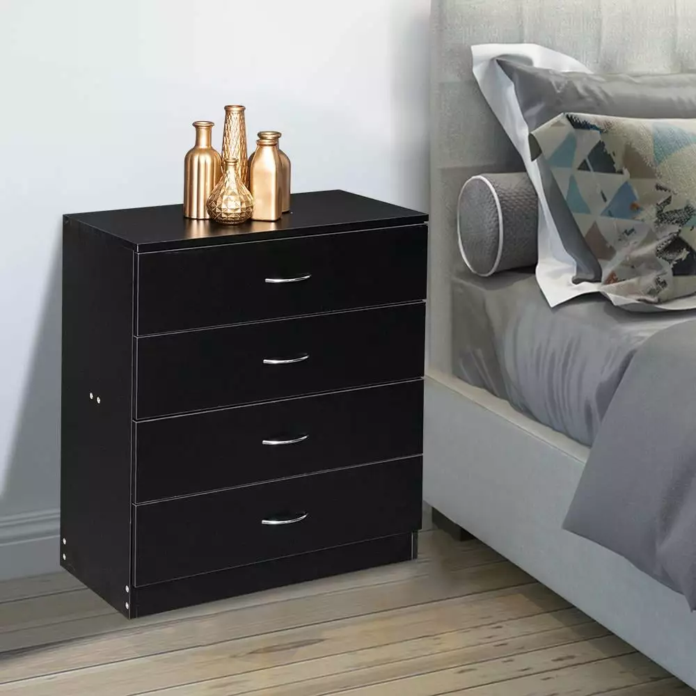 Ktaxon 4 Drawers Dresser Bedside Nightstand Cabinets Bedroom Furniture.Chest of Drawer. Black