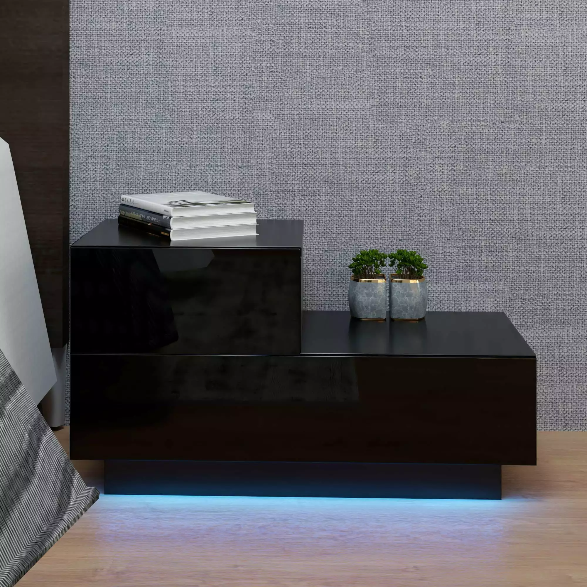 Ktaxon Bedroom Nightstand 2 Drawer Bedside Table with RGB LED Bedroom Furniture.Black