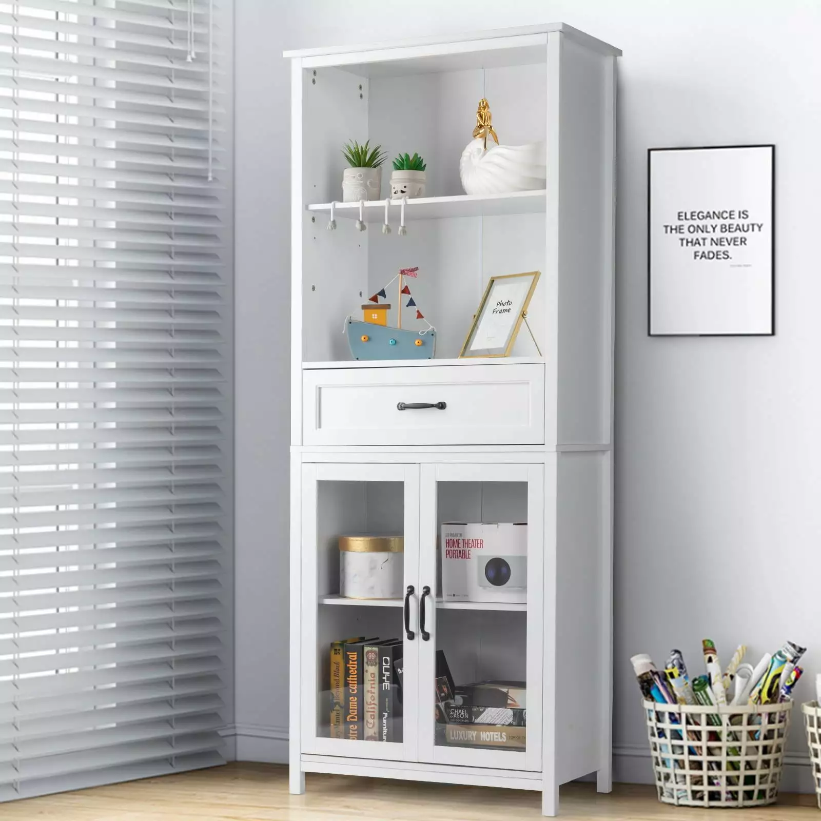 Ktaxon Bookcase with Doors. 2 Height Adjustable Book Shelving. Display Bookcase with Double Doors. Ideal for Home Bedroom. Living Room. Office. Library with Doors. White Finish (White)