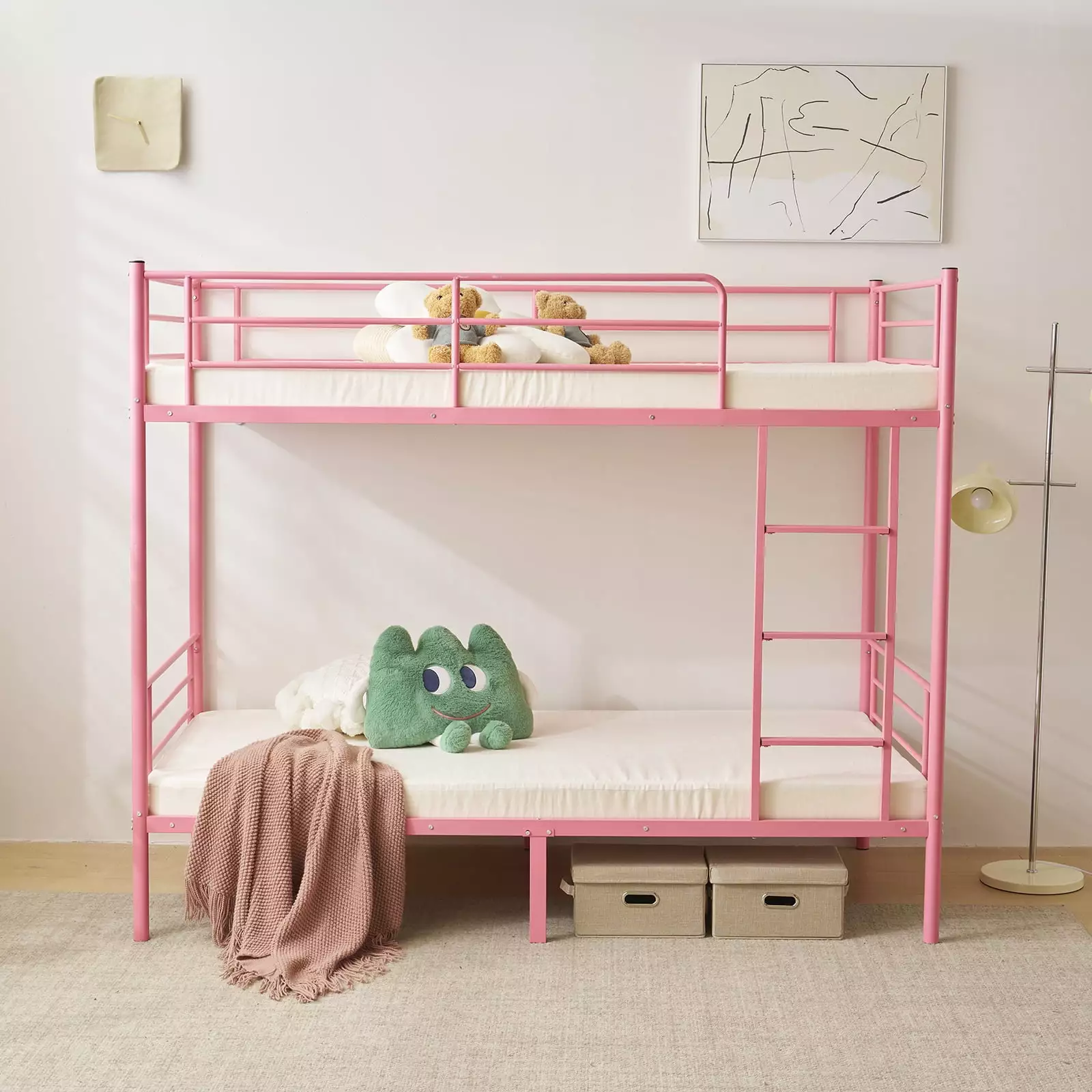 Ktaxon Metal Twin over Twin Bunk Bed with Ladder and Guardrails. Pink