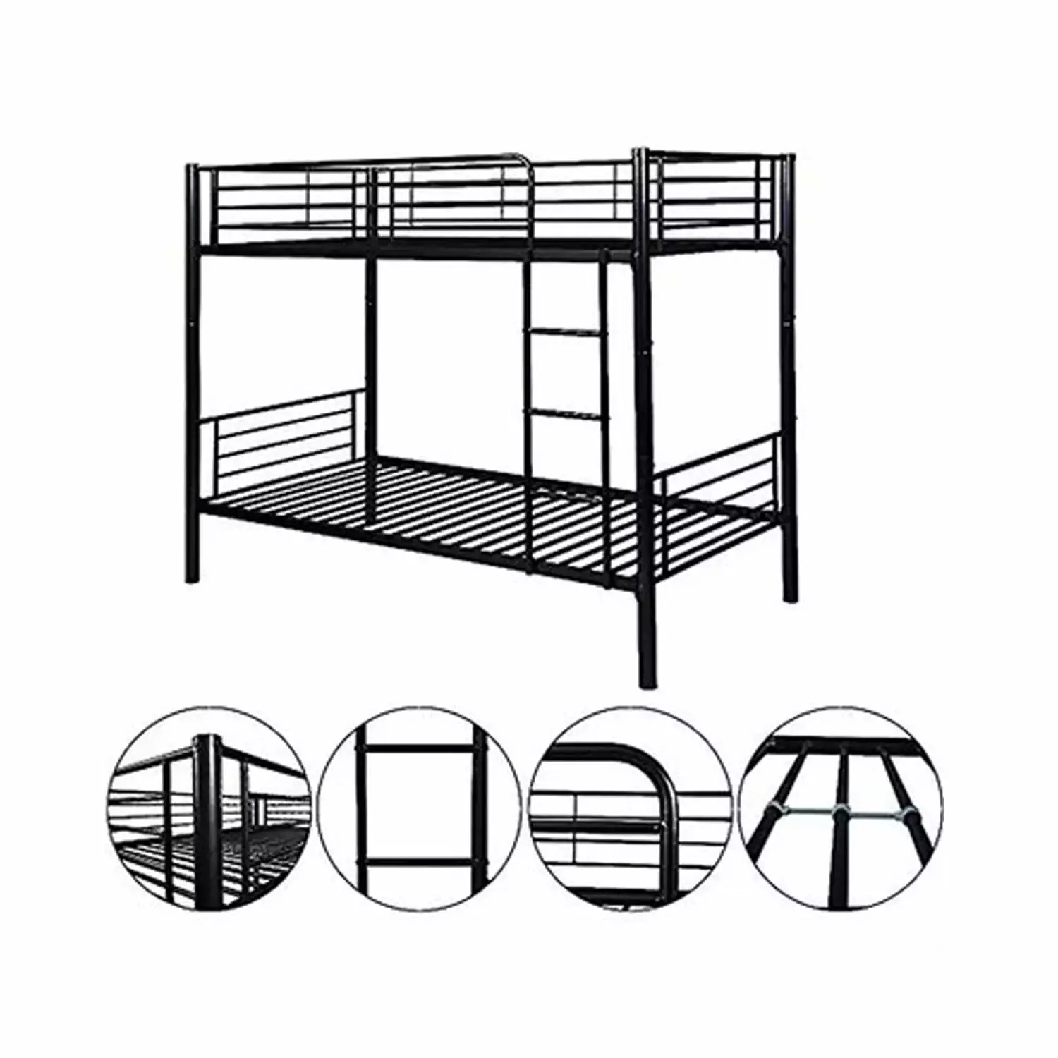 Ktaxon Twin Over Twin Metal Bunk Bed. Heavy Duty Bed Frame.Loft Bed for Children.Black