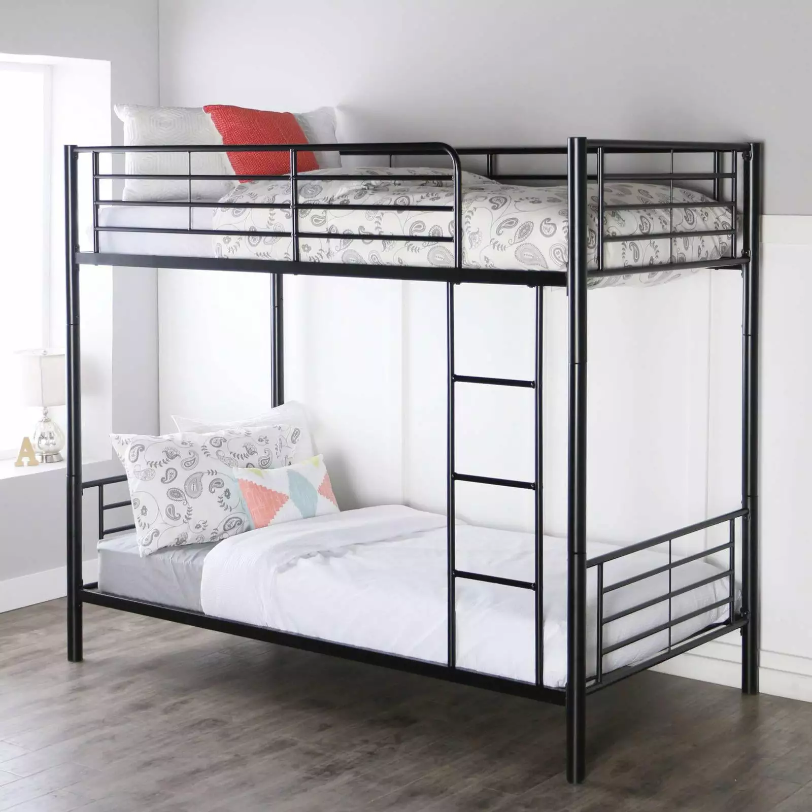 Ktaxon Twin-over-Twin Bunk Bed with Metal Frame and Ladder. Space-Saving Design.