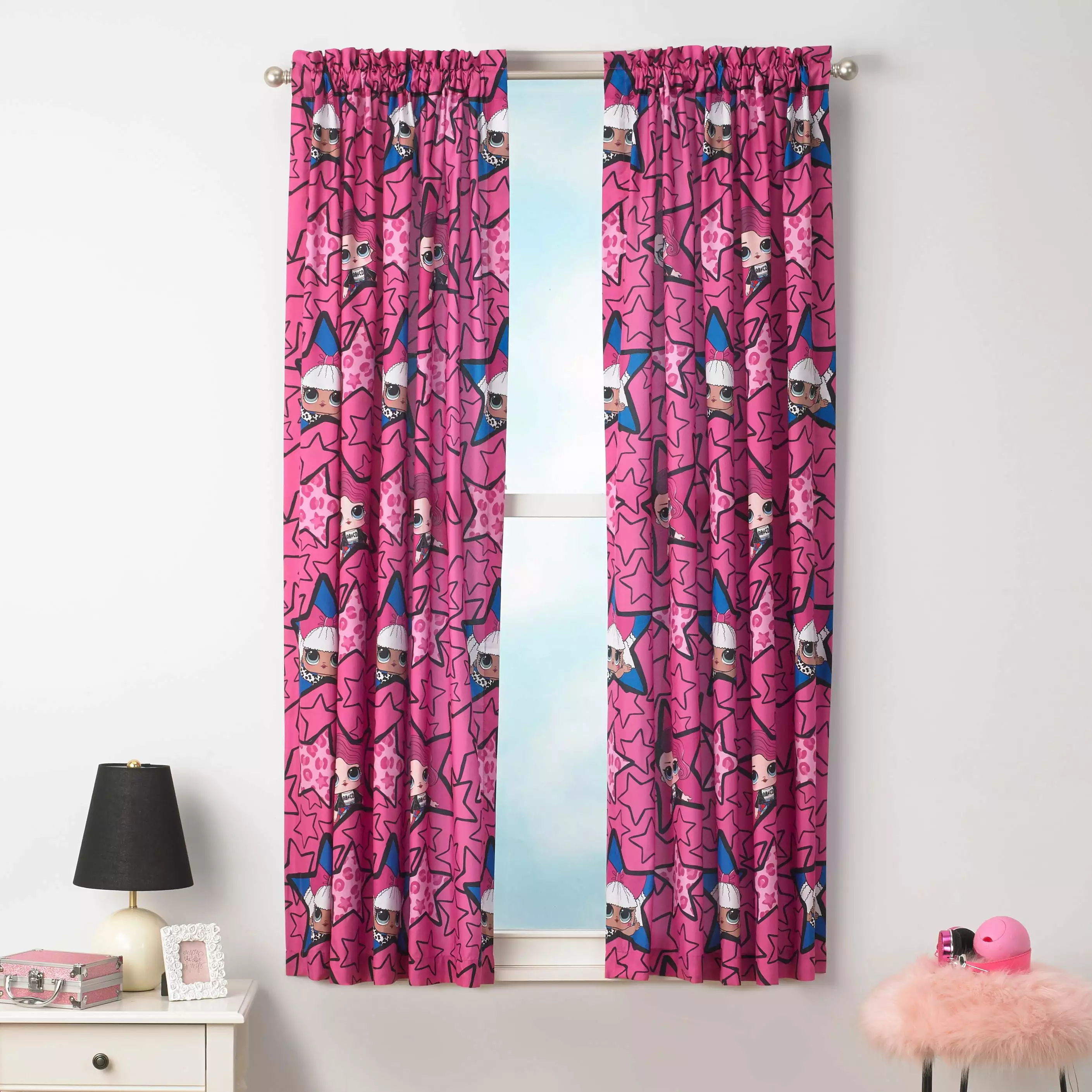 L.O.L. Surprise! Kids 2 Piece Light Filtering Bedroom Curtain Set. 63 Length. Pink