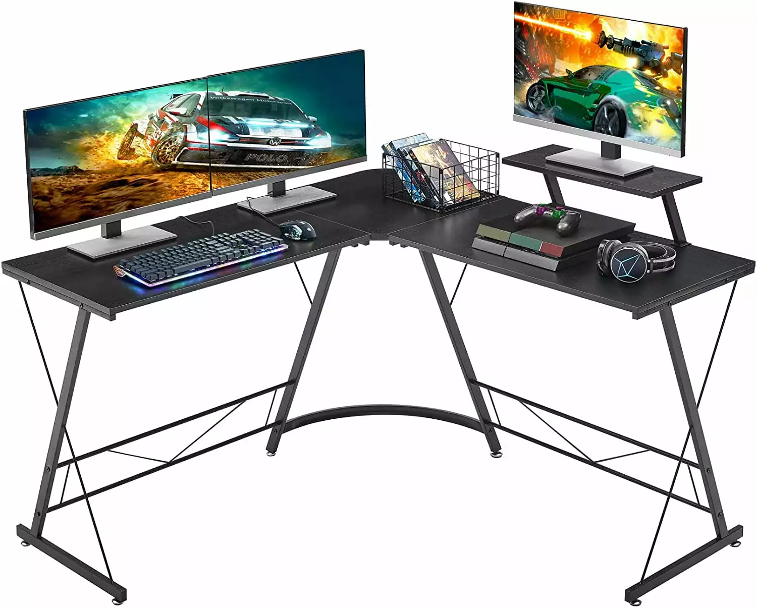 L-Shaped Desk 50.8 Computer Corner Desk. Home Gaming Desk. Office Writing Workstation with Large Monitor Stand. Space-Saving. Easy to Assemble. Black