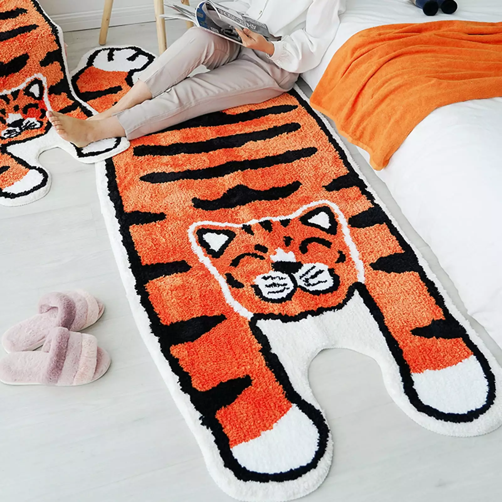 LANPEI Animal Bath Mat Tiger Bathroom Rug Plush Kids Play Mat Cartoon Bedroom Runner Rug Wildlife Rug Water Absorption Non-Slip Floor Carpet Door Mat Kids Playroom. 2'X4'. Orange