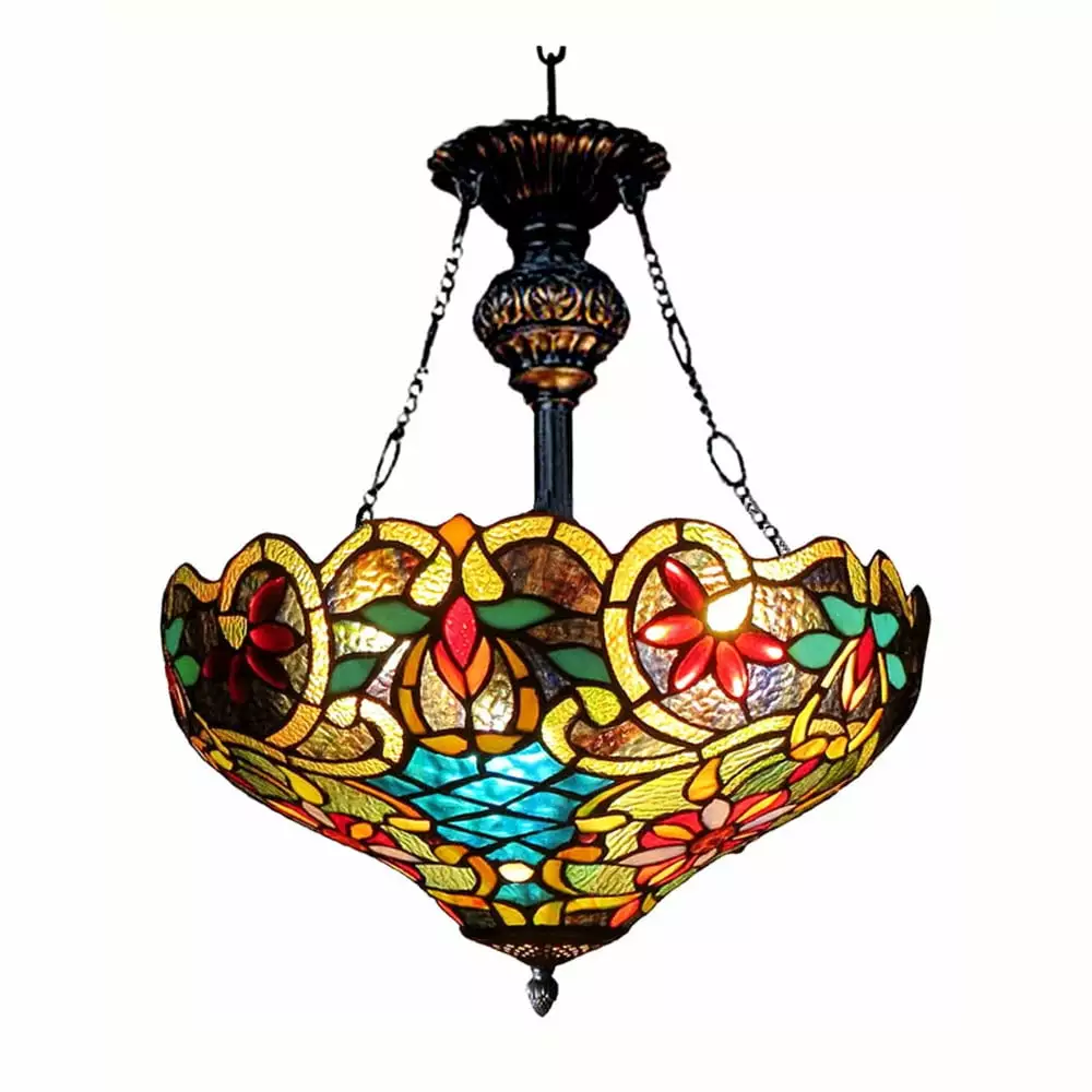 LESLIE Tiffany-style Victorian 2 Light Inverted Ceiling Pendent 18 Shade