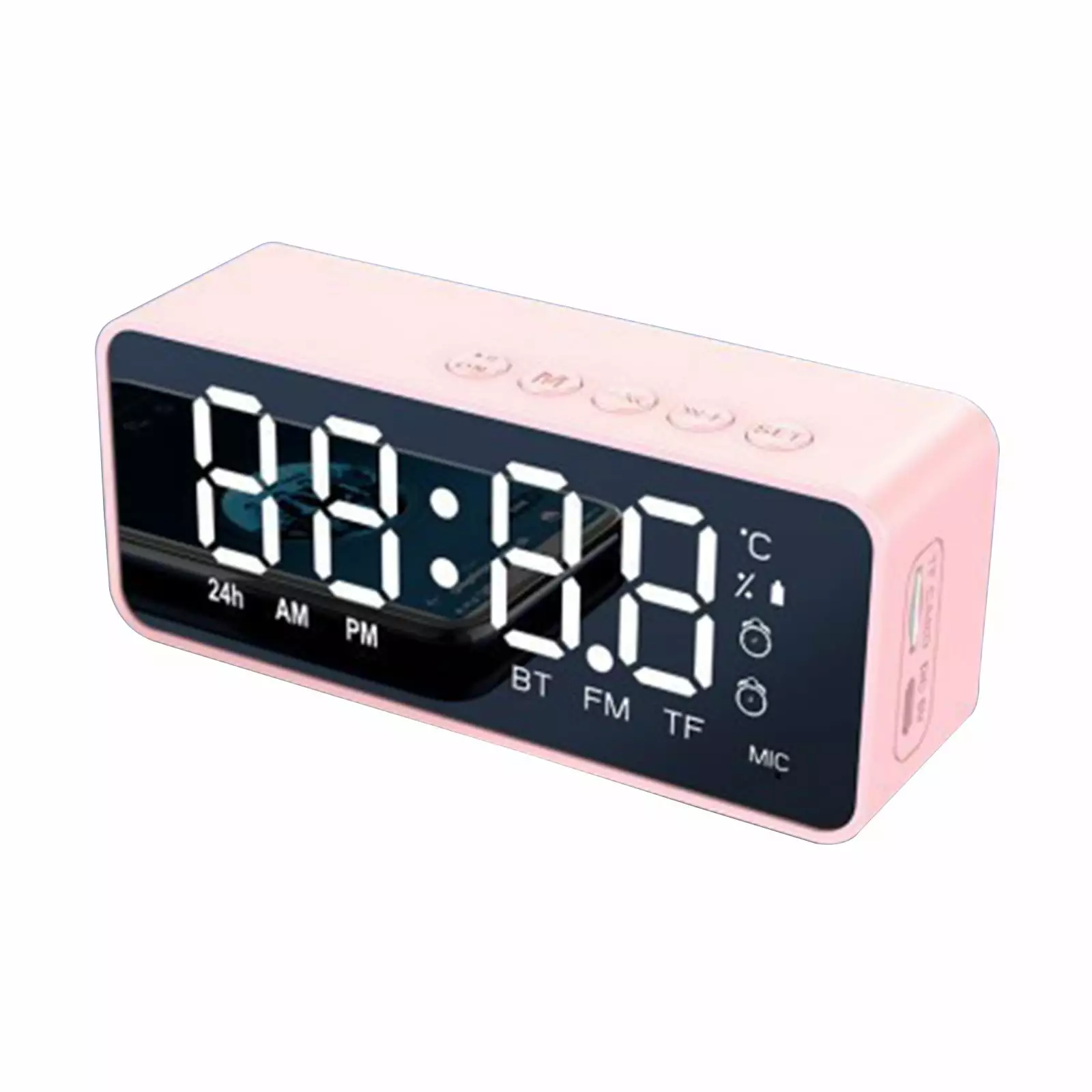 LMEEOR Bluetooth Audio Clearance Digital Clock with Bluetooth Speaker Alarm Clock with Alarms Mirror Led Display Bluetooth v5.0 Tfcard Bluetooth Audio Pinks-v