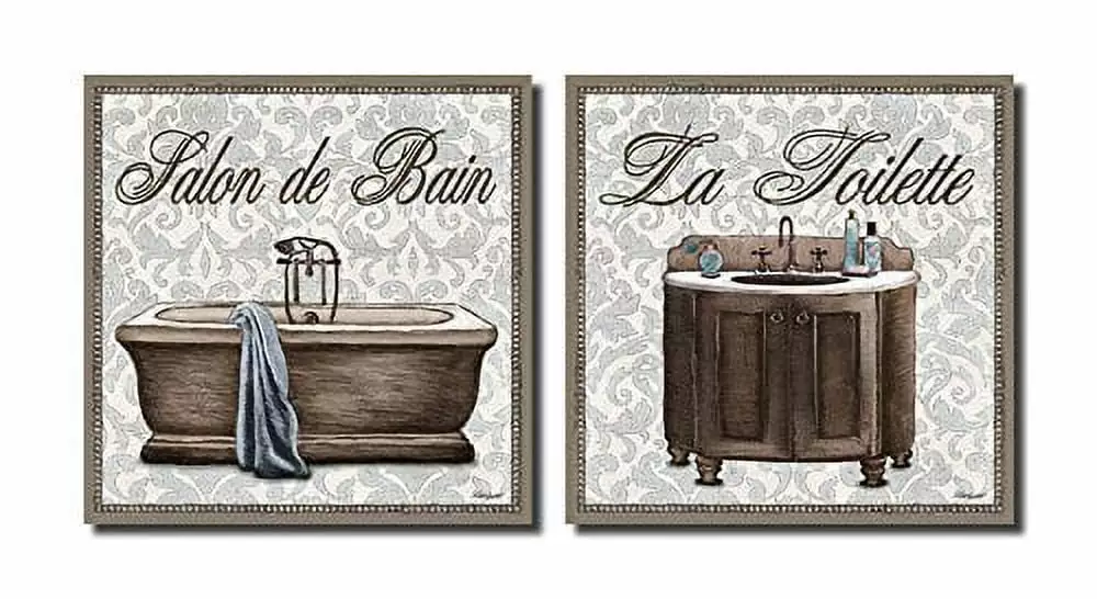 La Toilette Vintage Old Fashioned French Bathtub and Sink; Two 12X12 Poster Prints